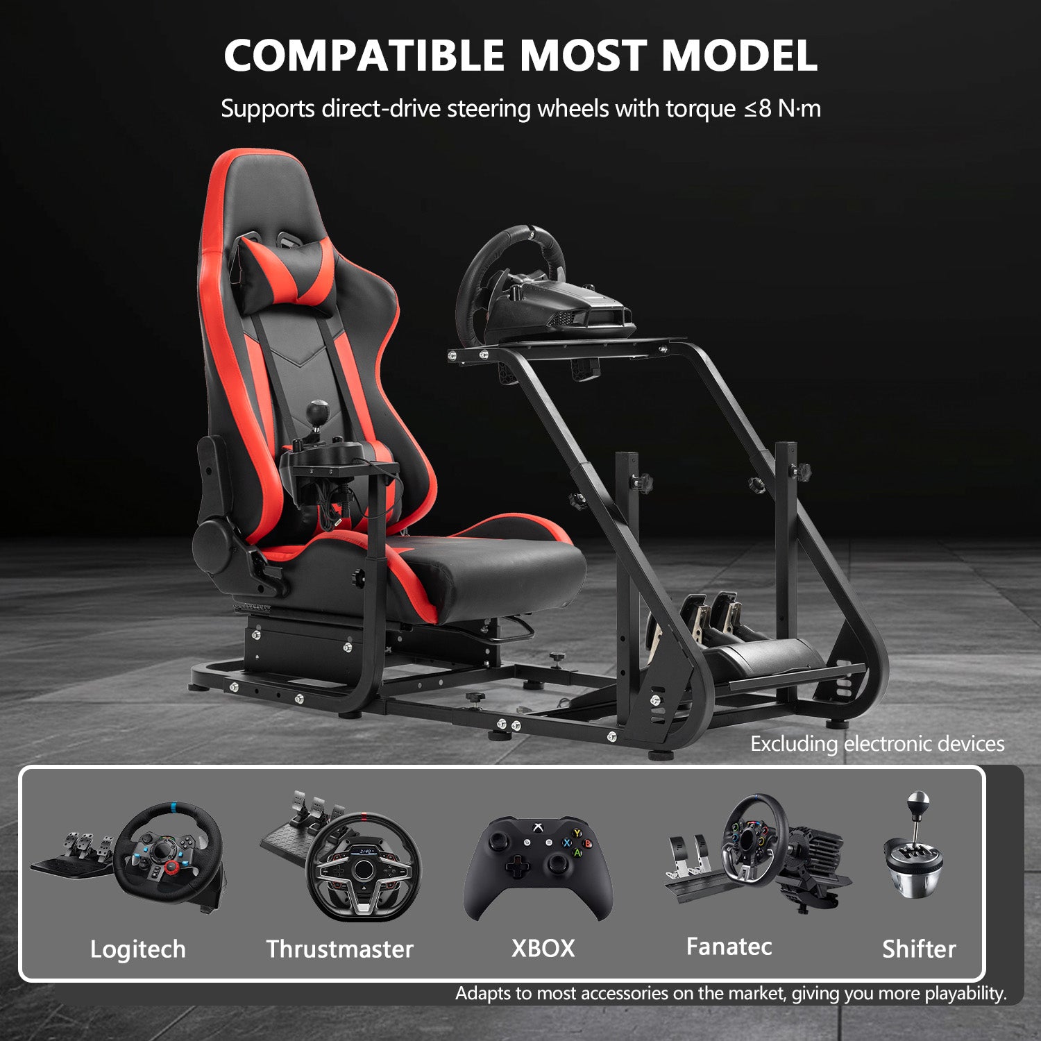 Minneer Racing Simulator Cockpit Stable with Seat Fit Logitech G29 G920 GPRO Fanatec CSL-DD