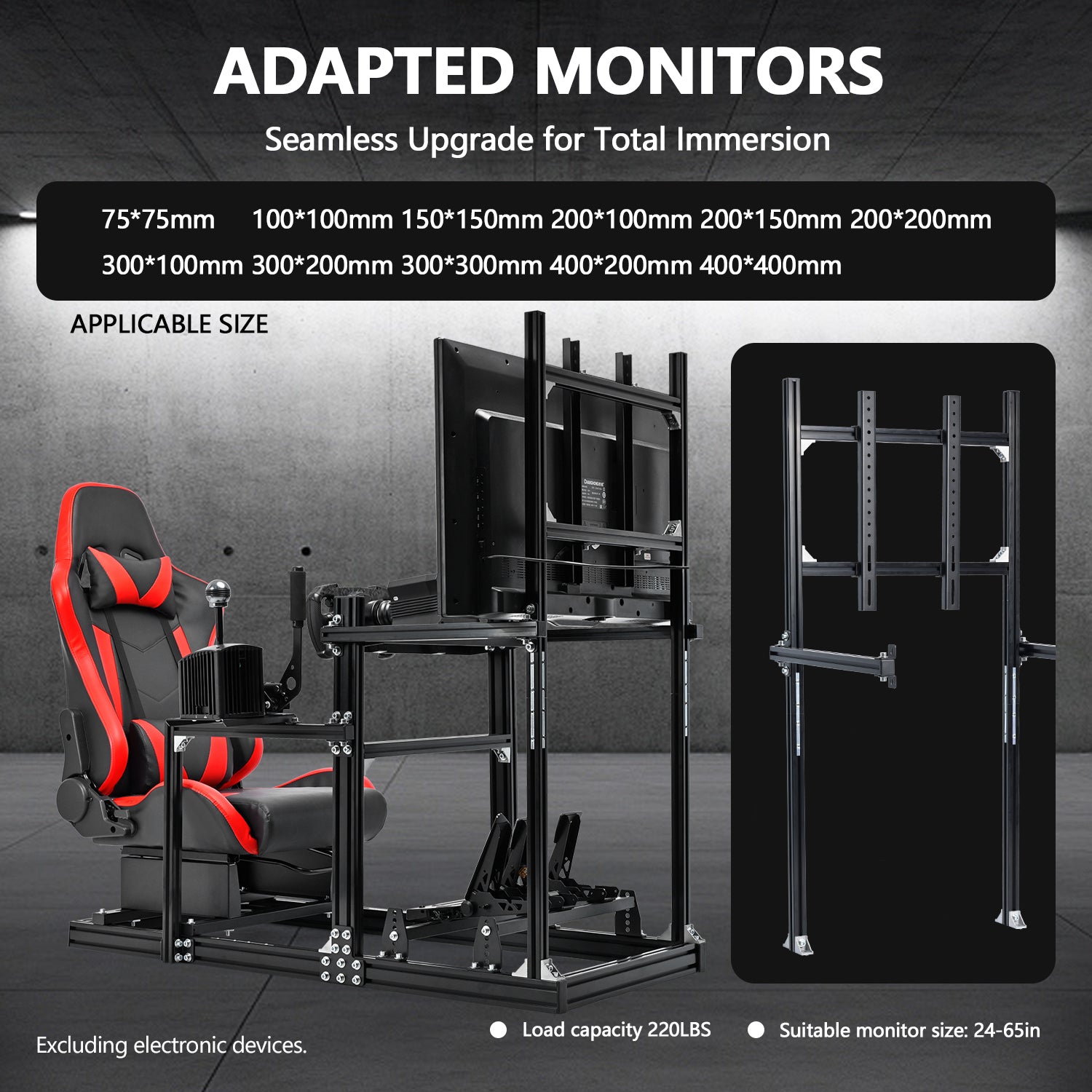 Minneer 3060 Racing Simulator Cockpit with Red Seat & TV Stand Fit for Logitech,Not Include Wheel Pedal and Shift Lever