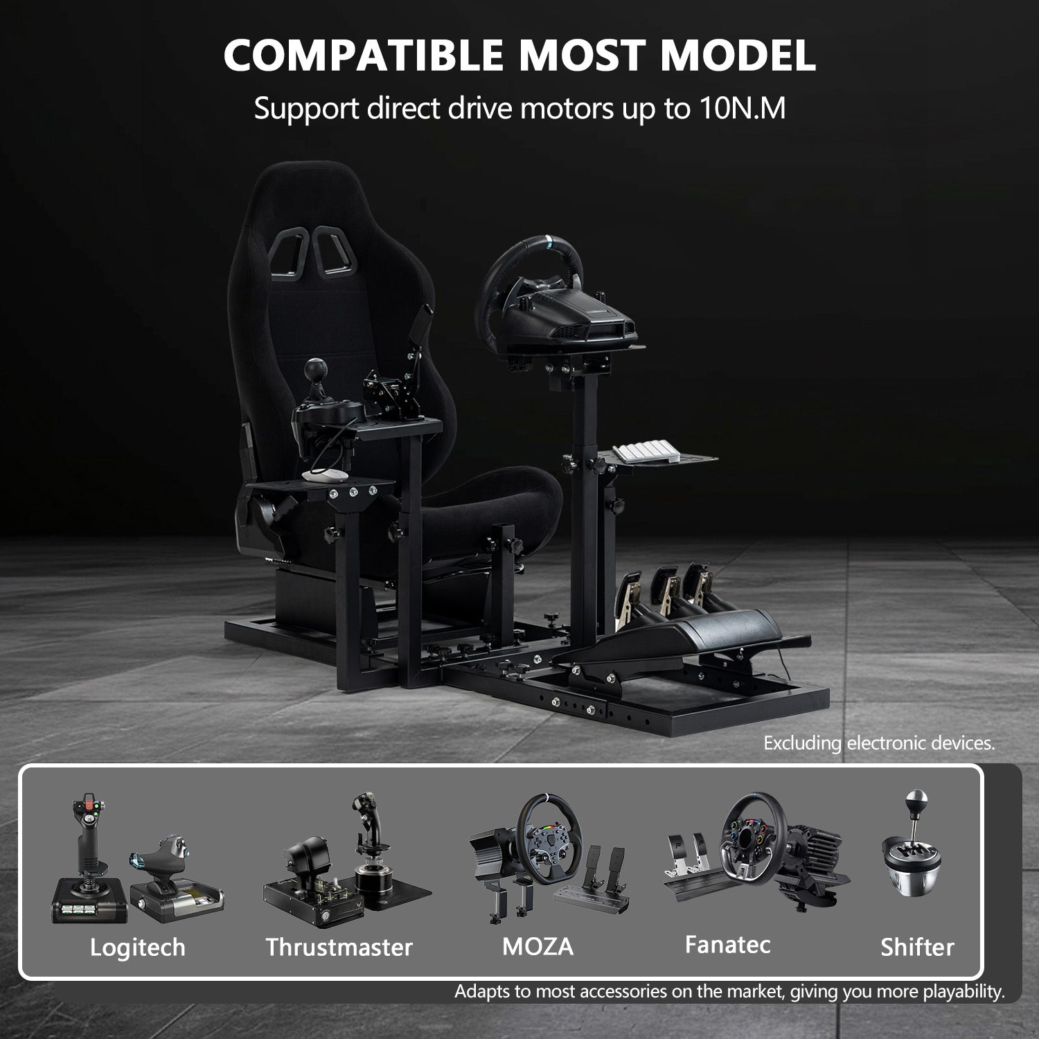 Minneer Upgrade Flight Racing Simualtor Cockpit with Black Seat for Logitech Thrustmaster