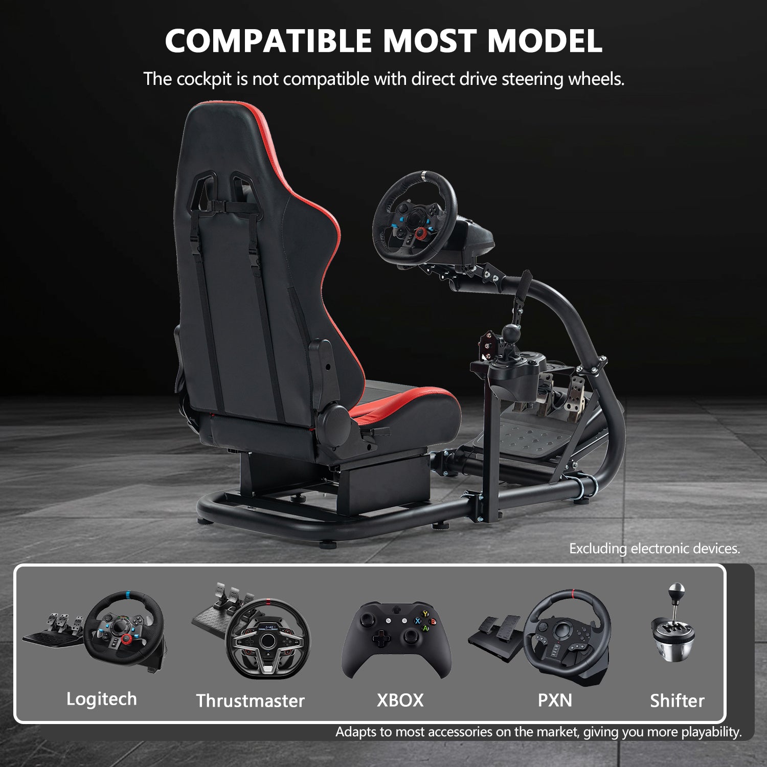 Minneer Sim Racing Cockpit with Red Seat Fit Logitech G29 G920 G923 Thrustmaster T300RS
