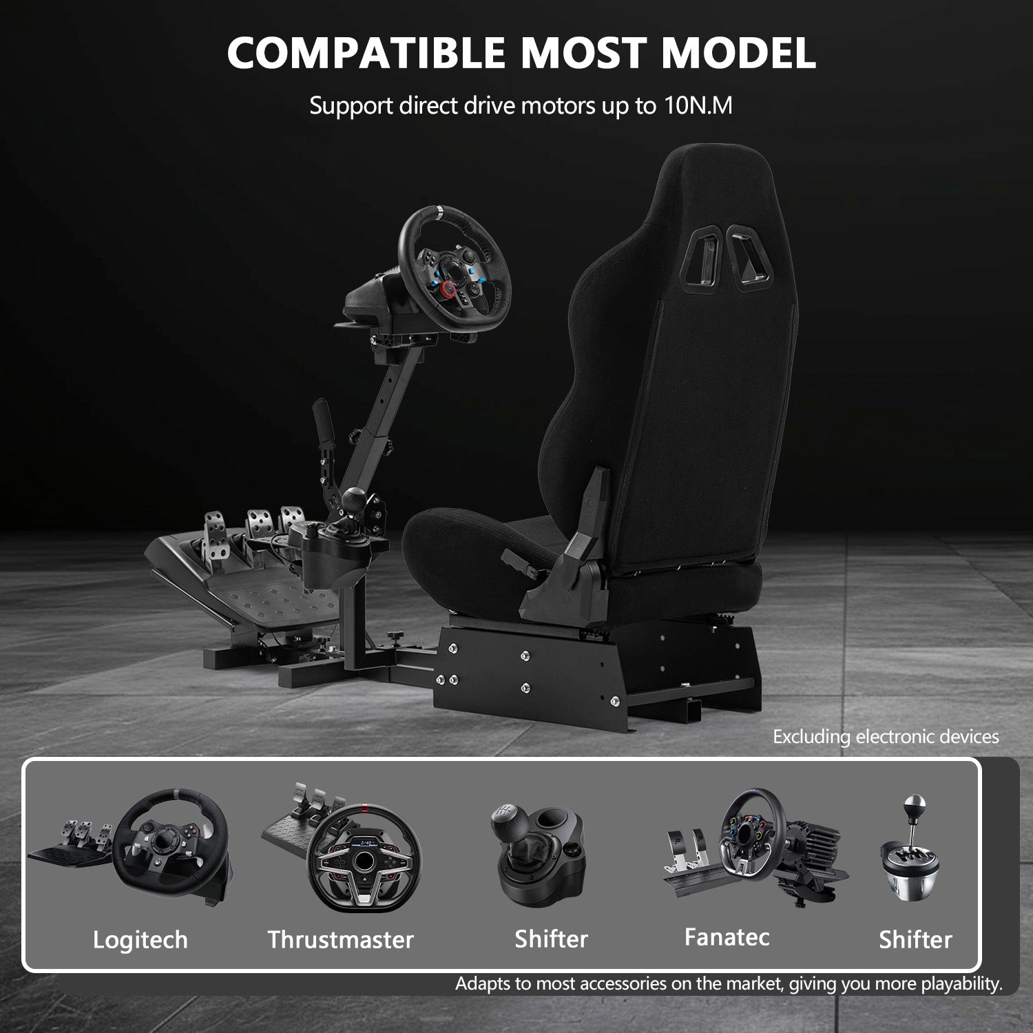 Minneer New Upgrade Racing Simulator Cockpit with Black Seat Fit Logitech Thrustmaster