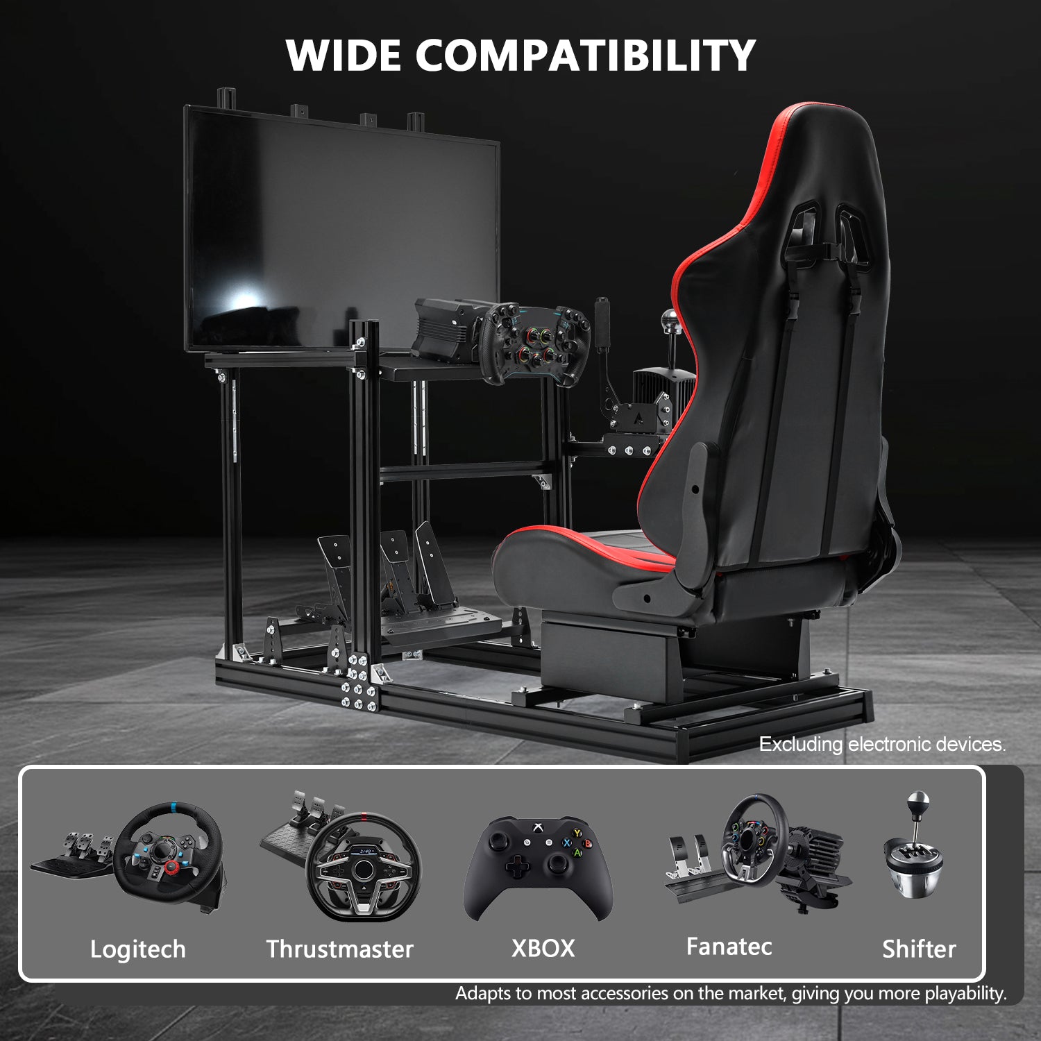 Minneer 3060 Racing Simulator Cockpit with Red Seat & TV Stand Fit for Logitech,Not Include Wheel Pedal and Shift Lever