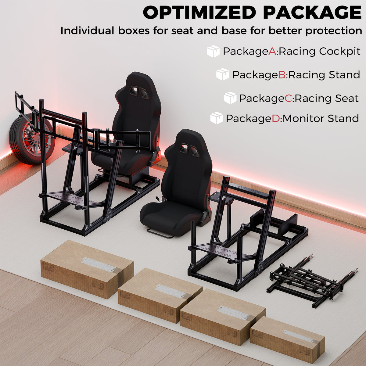Minneer 4080 Aluminum Racing Simulator Cockpit with Black Seat and Triple Monitor Stand, Fully Adjustability, Fit for Logitech, Thrustmaster, Fanatec G29 G920 T248, Not Include Steering Wheel,Pedals,Handbrake,Monitor