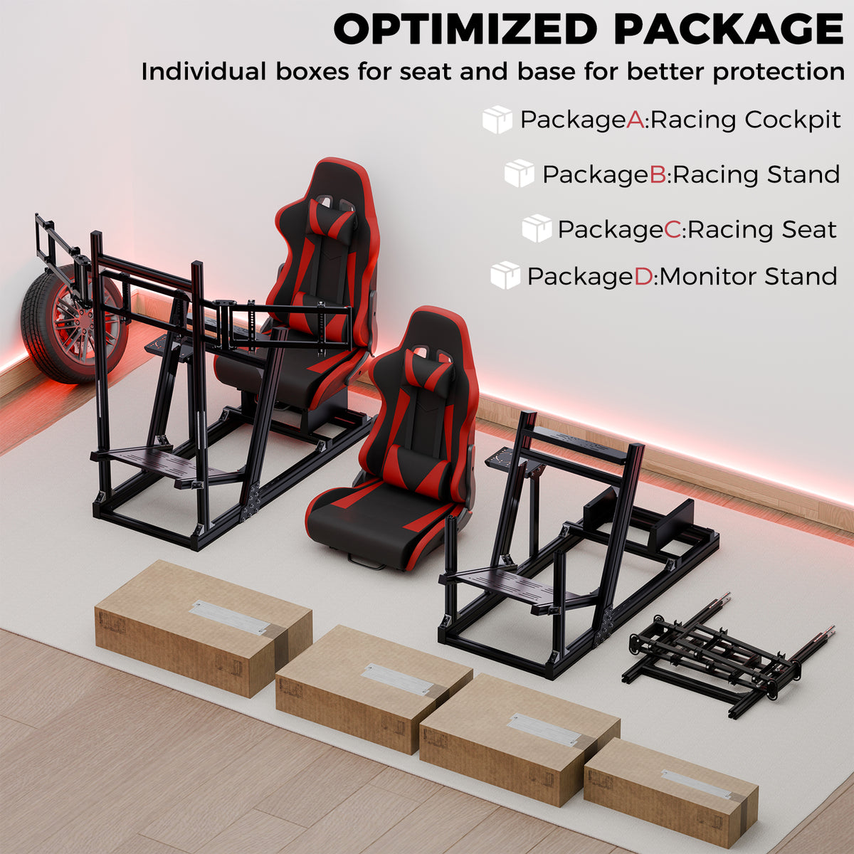 Minneer 4080 Aluminum Racing Simulator Cockpit with Black Seat and Triple Monitor Stand, Fully Adjustability, Fit for Logitech, Thrustmaster, Fanatec G29 G920 T248, Not Include Steering Wheel,Pedals,Handbrake,Monitor