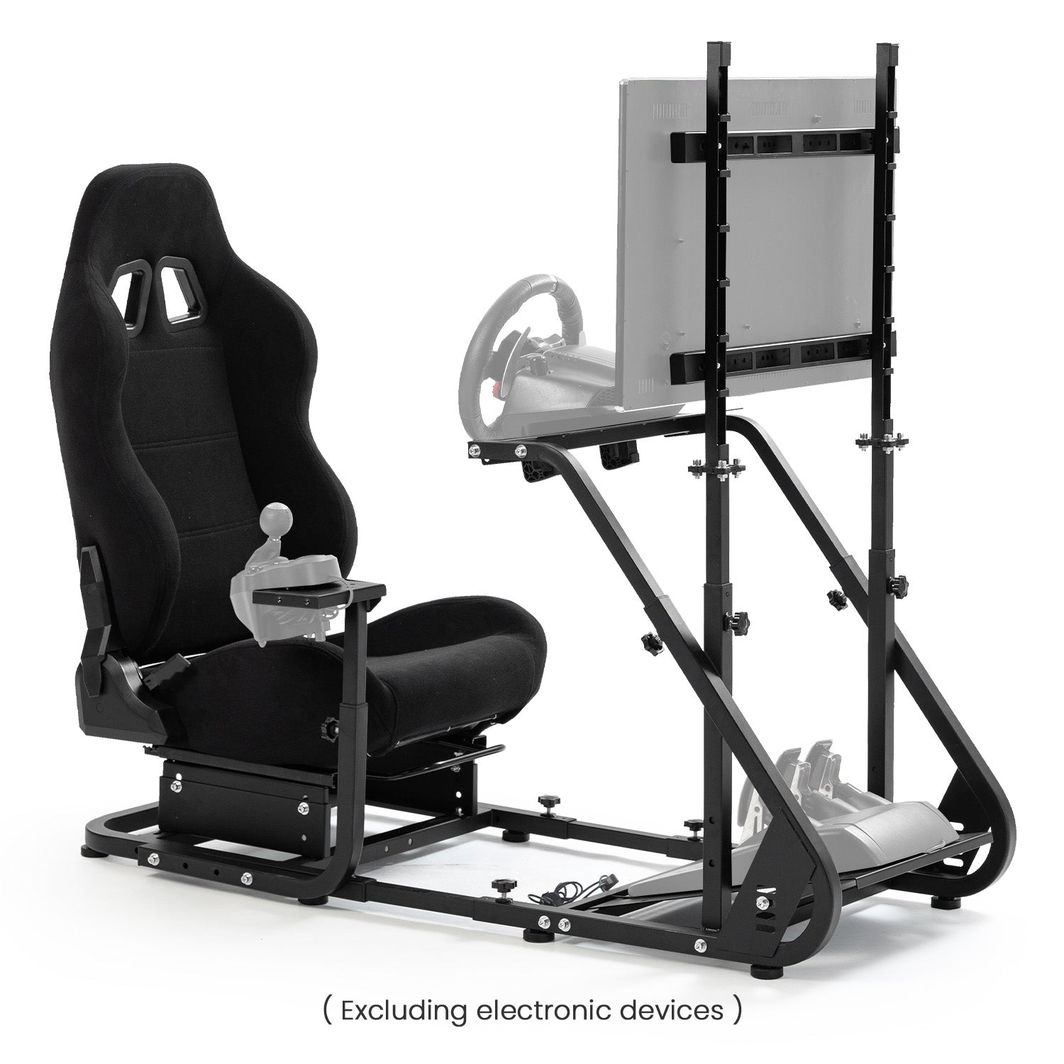 Minneer Adjustable Racing Simulator Cockpit with Black Seat and Monitor Mount Fit Logitech Fanatec