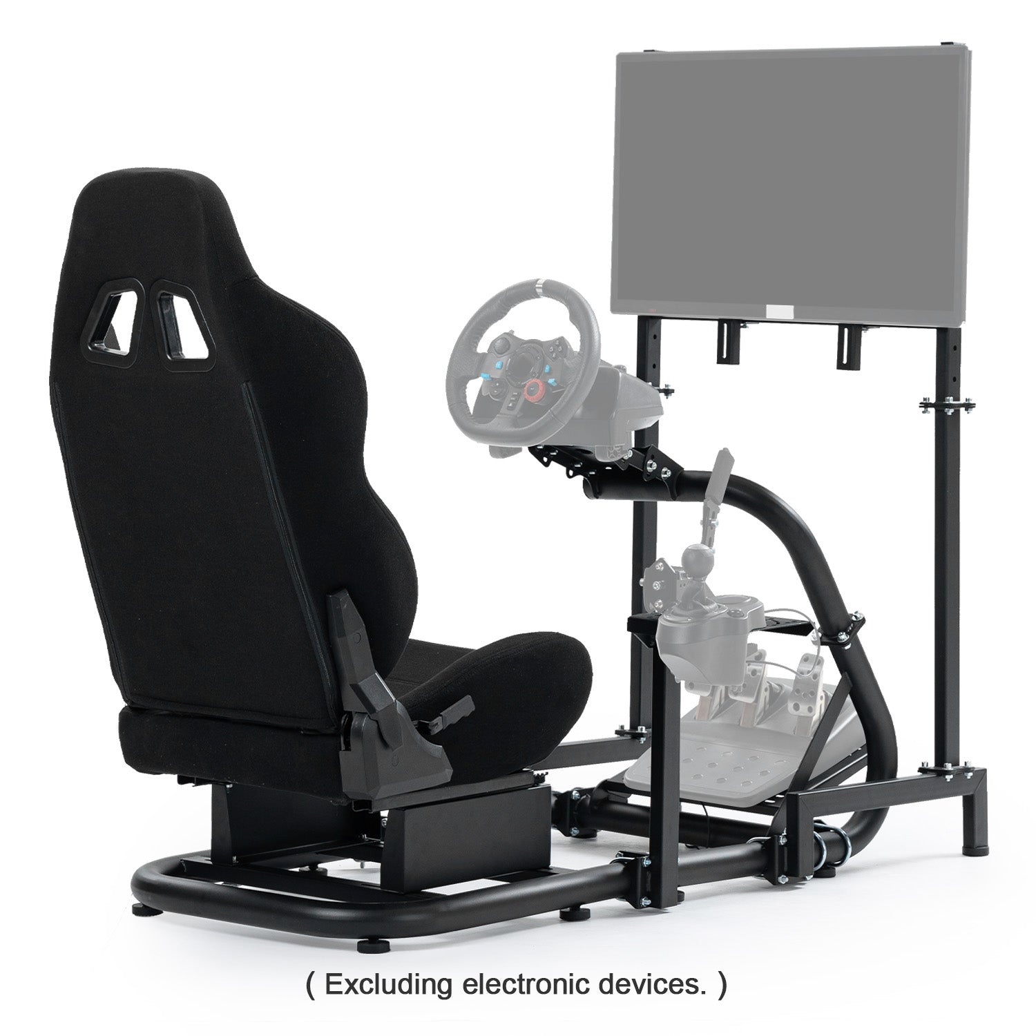 Minneer Comfortable Racing Simulator Cockpit with Black Seat & TV Stand Fit Logitech Fanatec