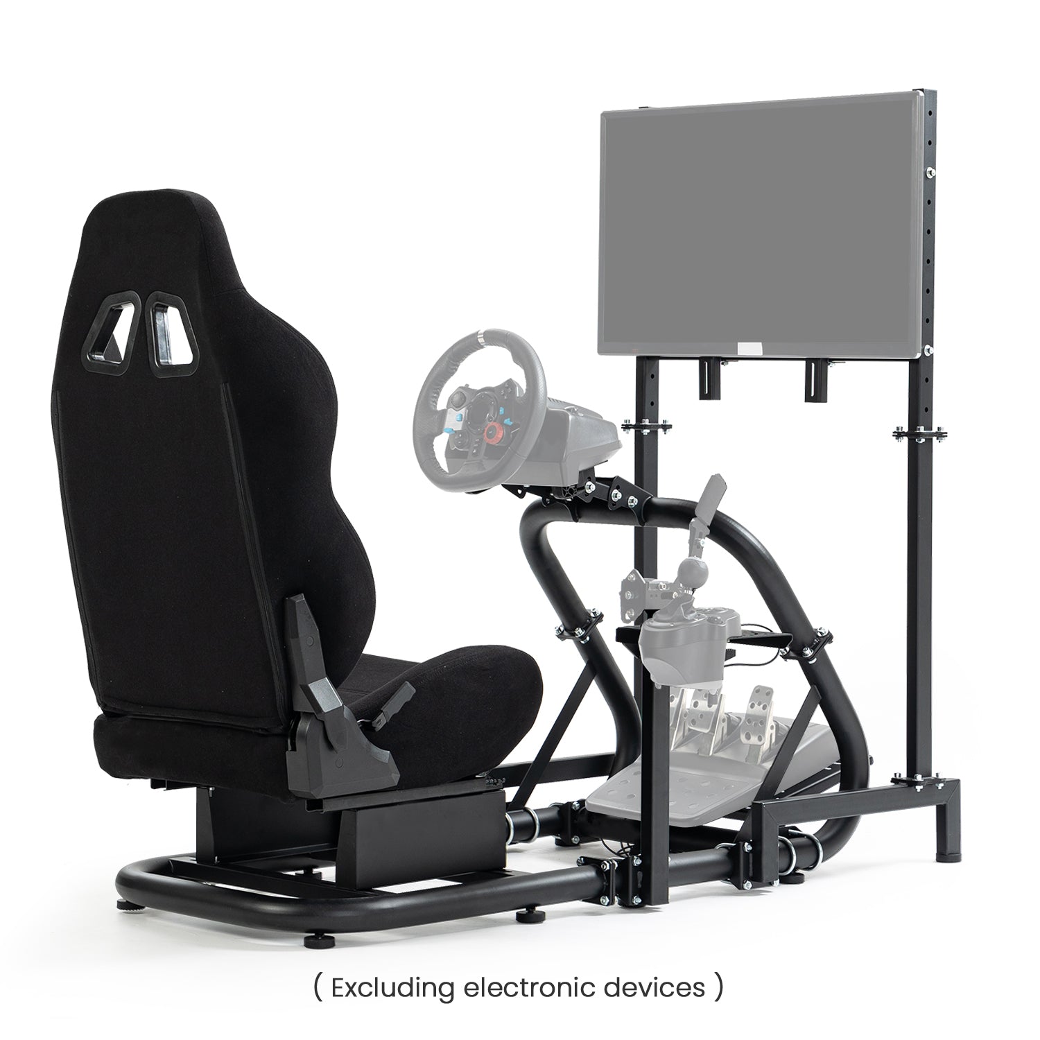 racing simulator wheel and pedals Minneer Immersive Racing Simulator Cockpit with Black Seat and TV Stan