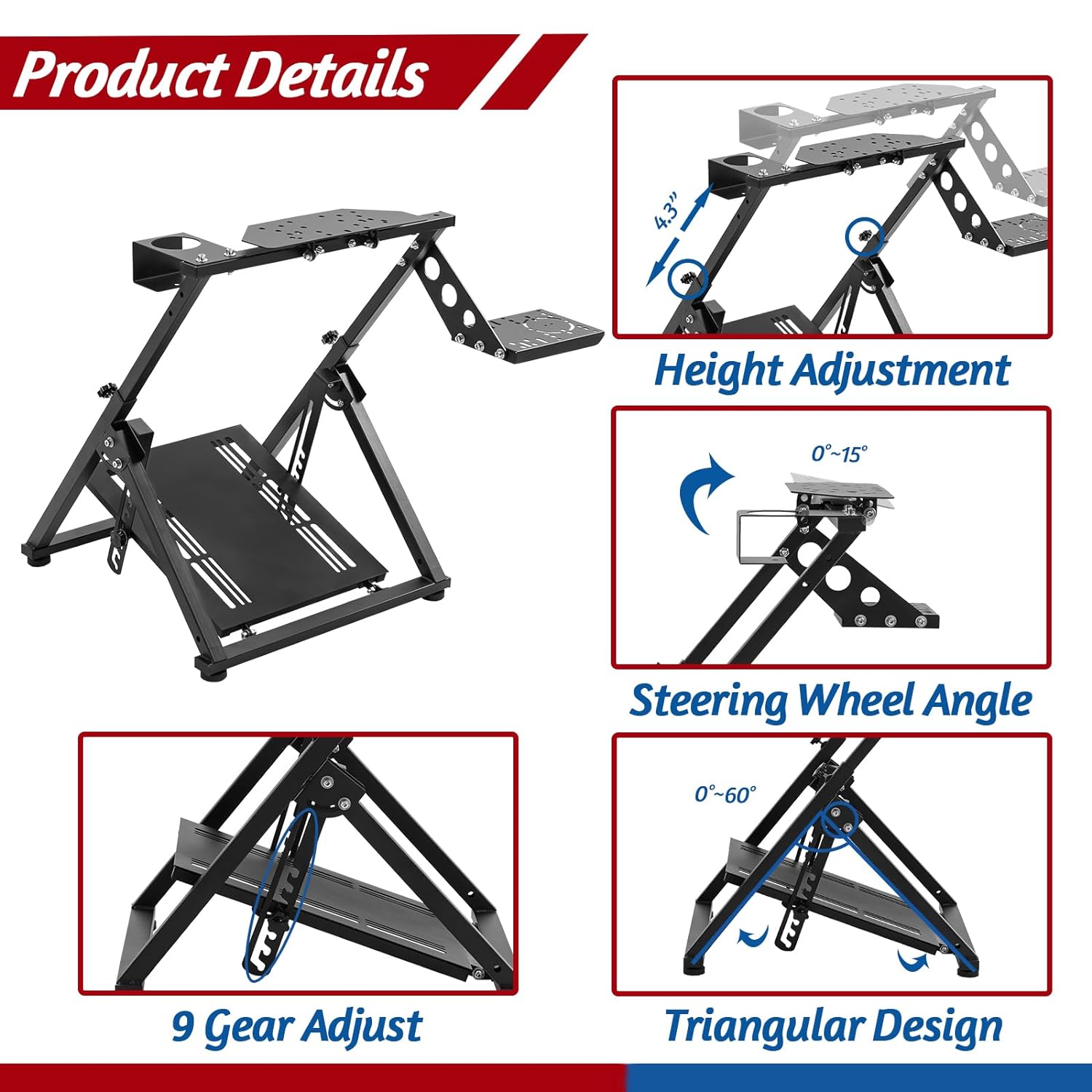 Minneer Racing Wheel Stand Folding Fit Logitech Thrustmaster T300