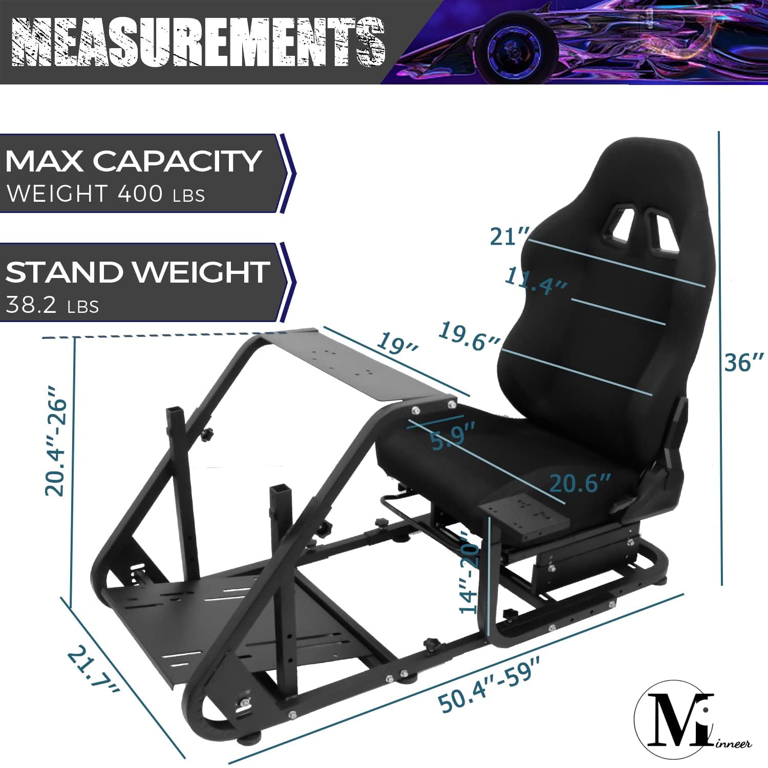 Minneer Racing Simulator Cockpit with Gaming Seat Adjustable Fit Logitech GPRO Thrustmaster