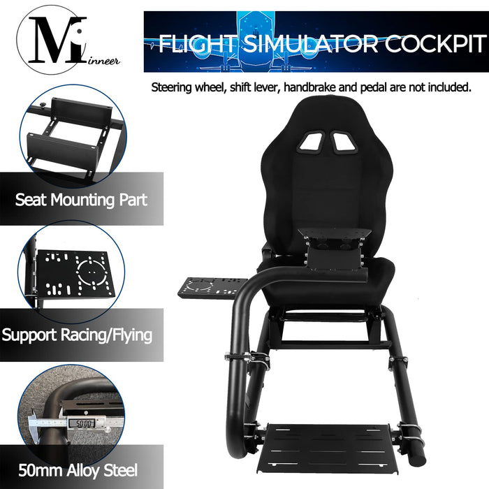 Minneer™ Racing Simulator Cockpit with Black Seat Fits for Logitech G25 G923 Fanatec Thrustmaster Gaming Cockpit Single Arm Game Accessories Steering Wheel Pedal Handbrake Not Included