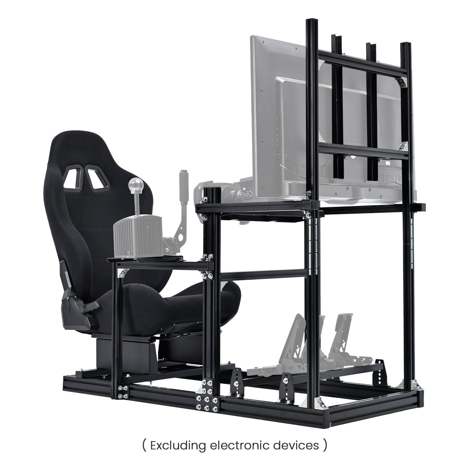 Minneer 3060 Racing Simulator Cockpit with Black Seat and TV Stand, Ul