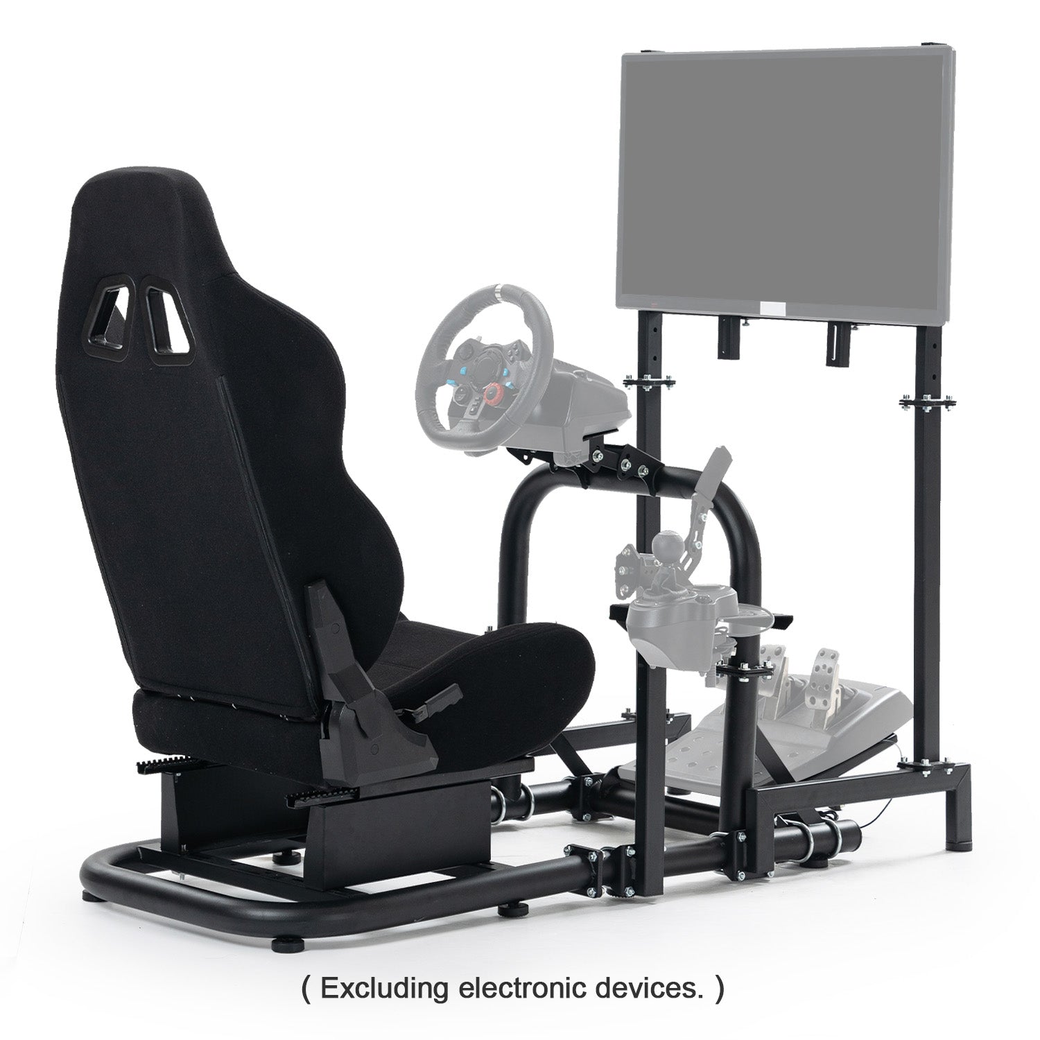 Minneer Racing Simulator Cockpit with Black Seat & TV Stand Fit Logitech Thrustmaster,Not Include Wheels Pedals and Shift Lever