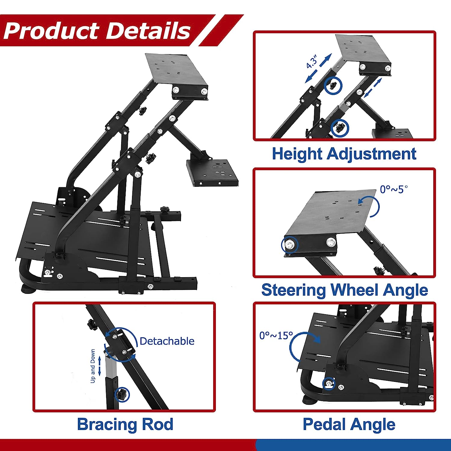 Minneer Stable Racing Wheel Stand with Double Support Arms Fit Logitech Moza R5