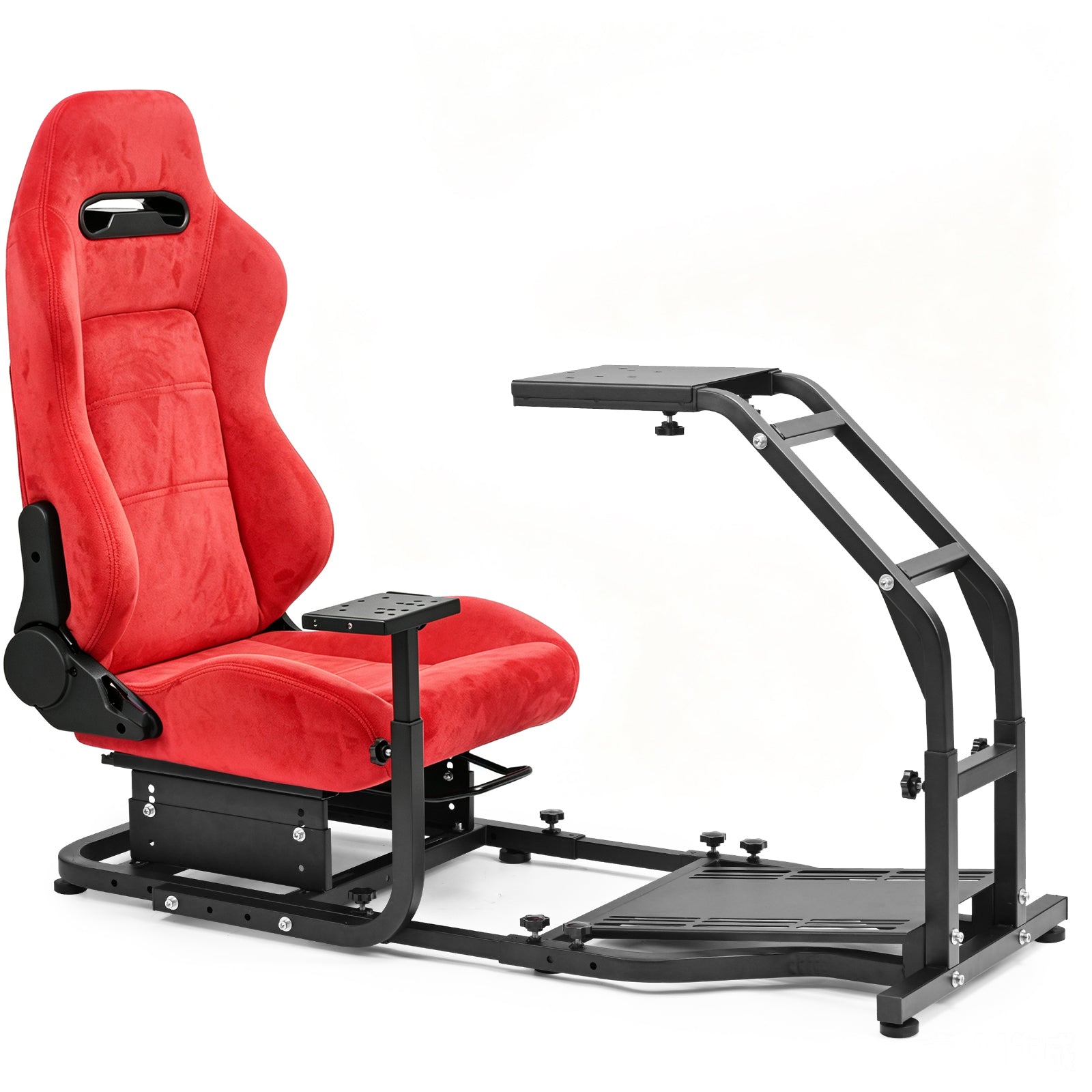 Minneer Driving Sim Cockpit with Red Suede Seat Unobstructed Design for Both Legs Fit for Logitech/Thrustmaster G29,G920,G923,G25&T300RS,T80,T150 Adjustable No Steering Wheel, Handbrake, Pedals