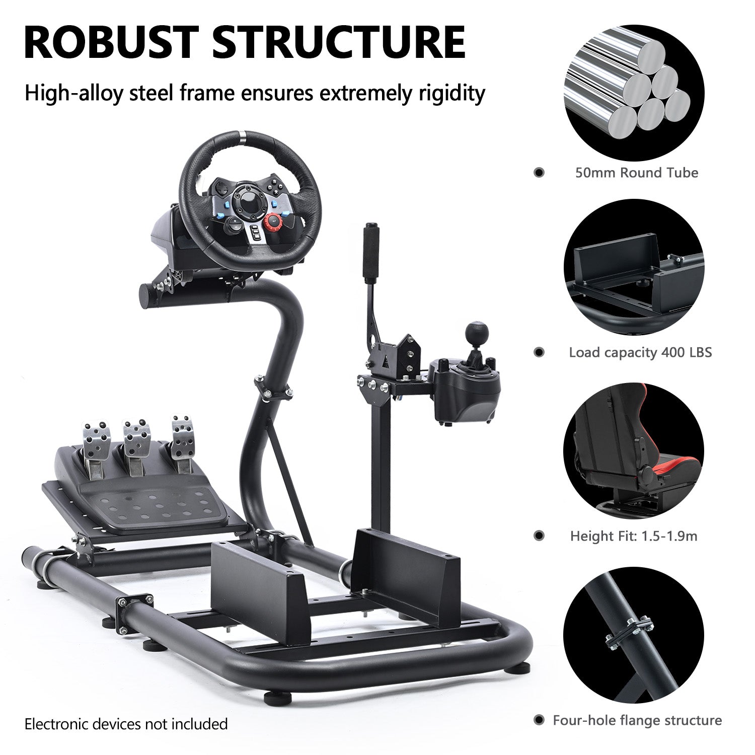 Minneer Racing Simulator Cockpit Round Tube Fit Loogitech GPRO Fanatec CSL-DD