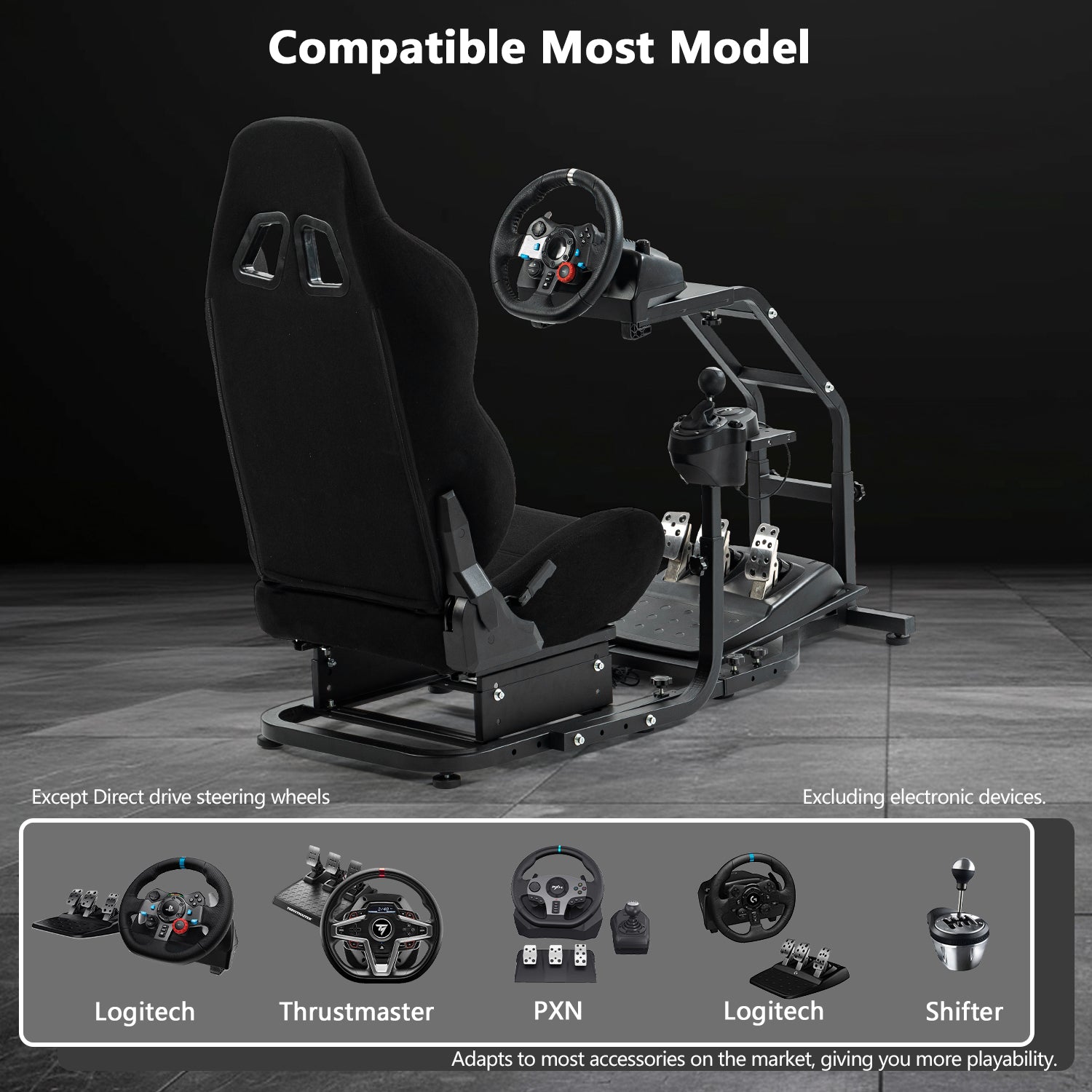 Minneer Racing Sim Cockpit with Black Seat Fit Logitech G29 G923 Thrustmaster T248 T300RS