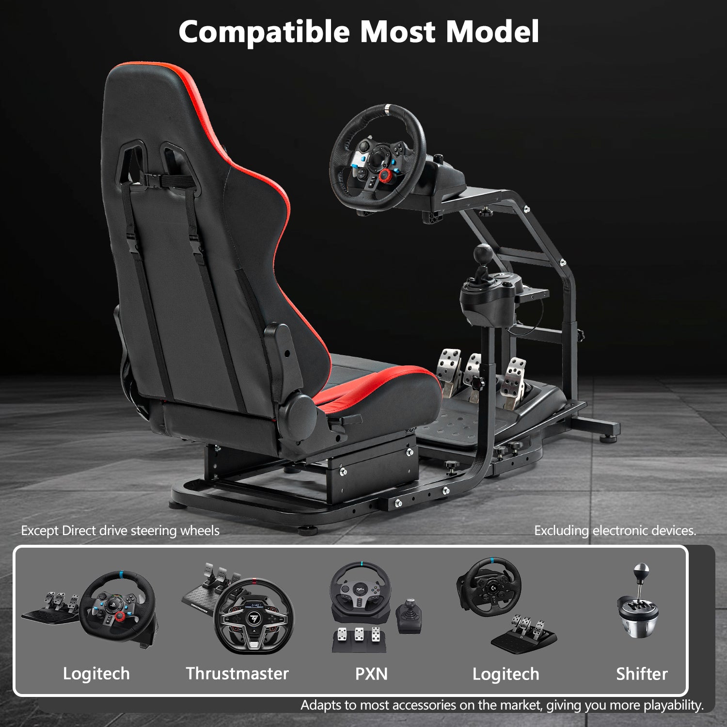 Minneer Driving Sim Cockpit with Red Seat Fit Logitech Thrustmaster T248 T300RS