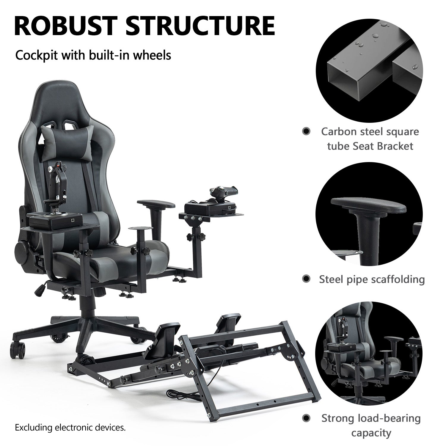 Minneer Flight Sim Cockpit & Gray Seat Fit Logitech X52 X56 Hotas Warthog Pedal Mount
