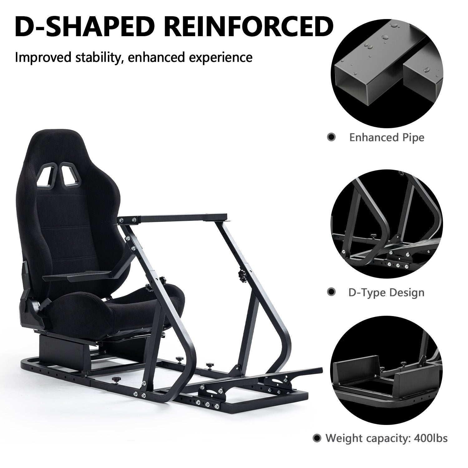 Minneer Driving Simulator Cockpit with Black Gaming Seat Fit Logitech G29 Thrustmaster