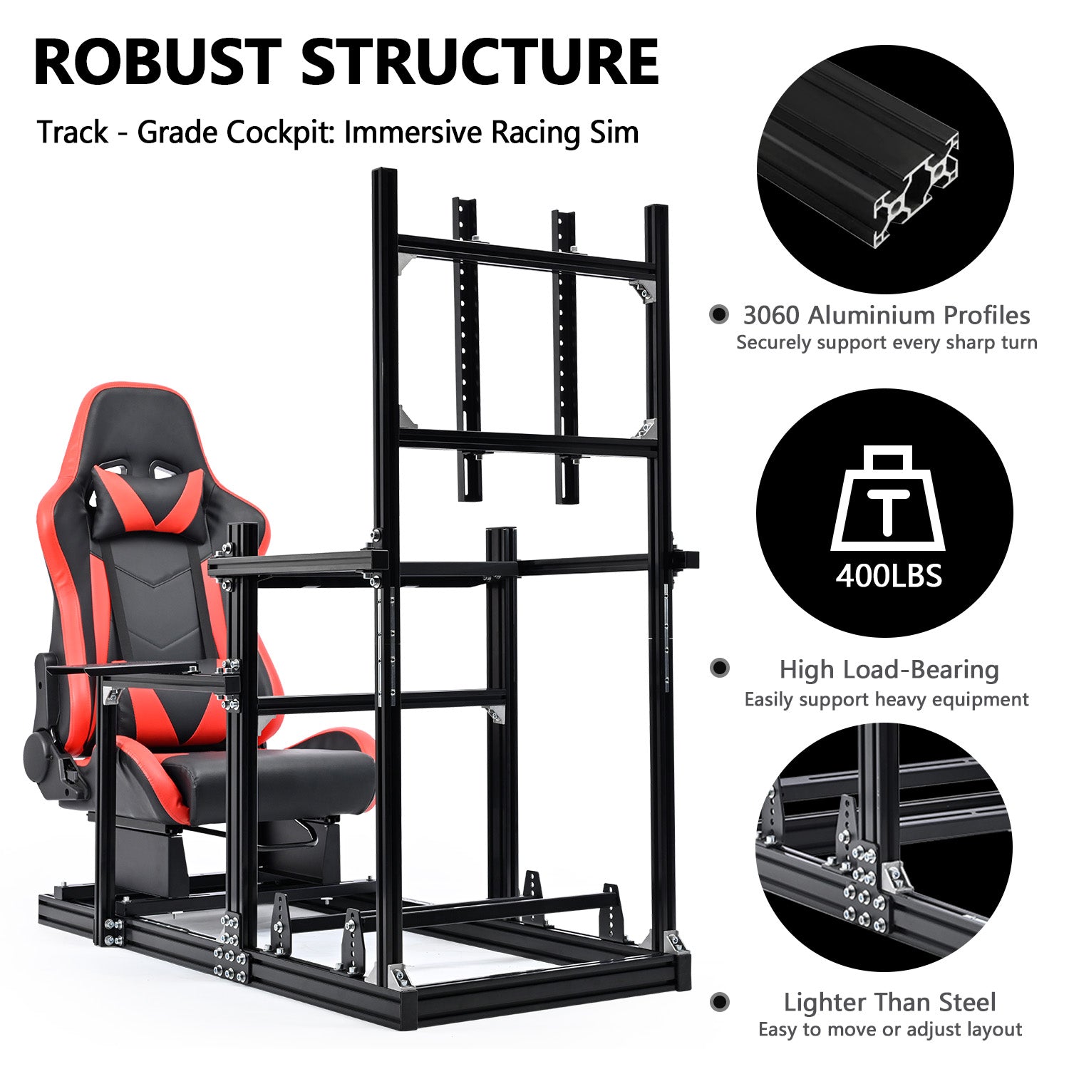 Minneer 3060 Racing Simulator Cockpit with Red Seat & TV Stand Fit for Logitech,Not Include Wheel Pedal and Shift Lever