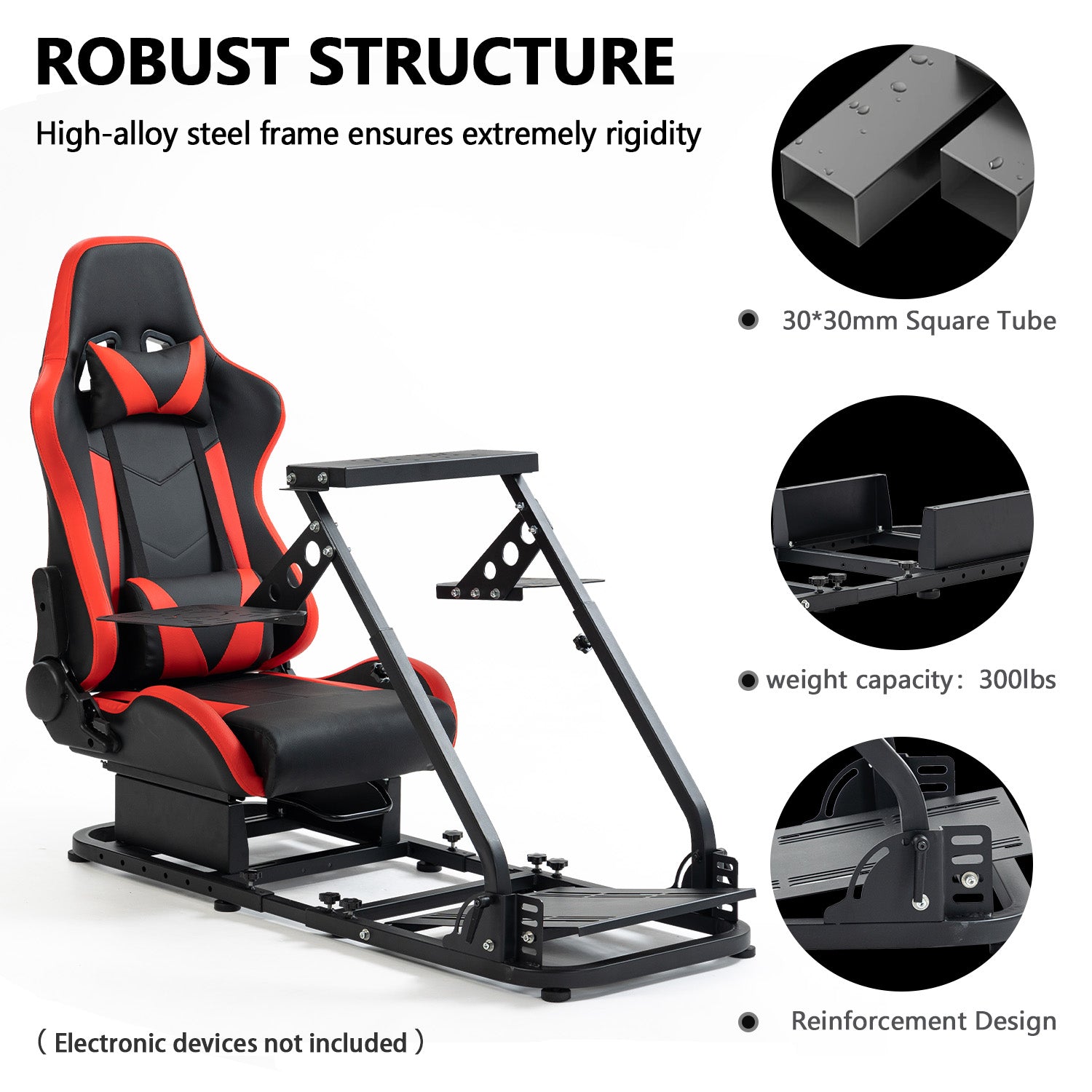 Minneer Racing Flight Sim Cockpit with Red Seat Adjustable Fit Logitech Thrustmaster