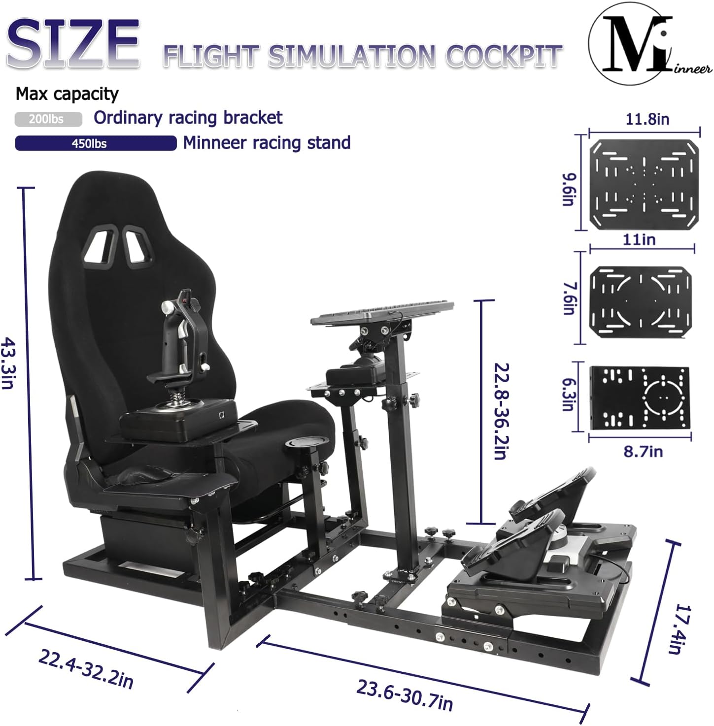 Minneer Upgrade Flight Racing Simualtor Cockpit with Seat for Logitech Thrustmaster