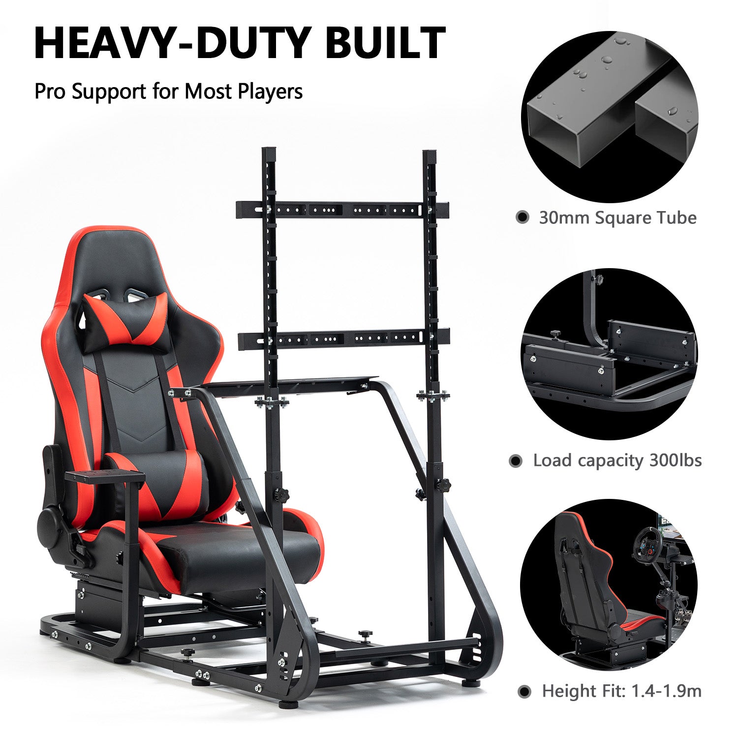 Minneer Racing Sim Cockpit with Red Seat and Monitor stand Fit Logitech Thrustmaster