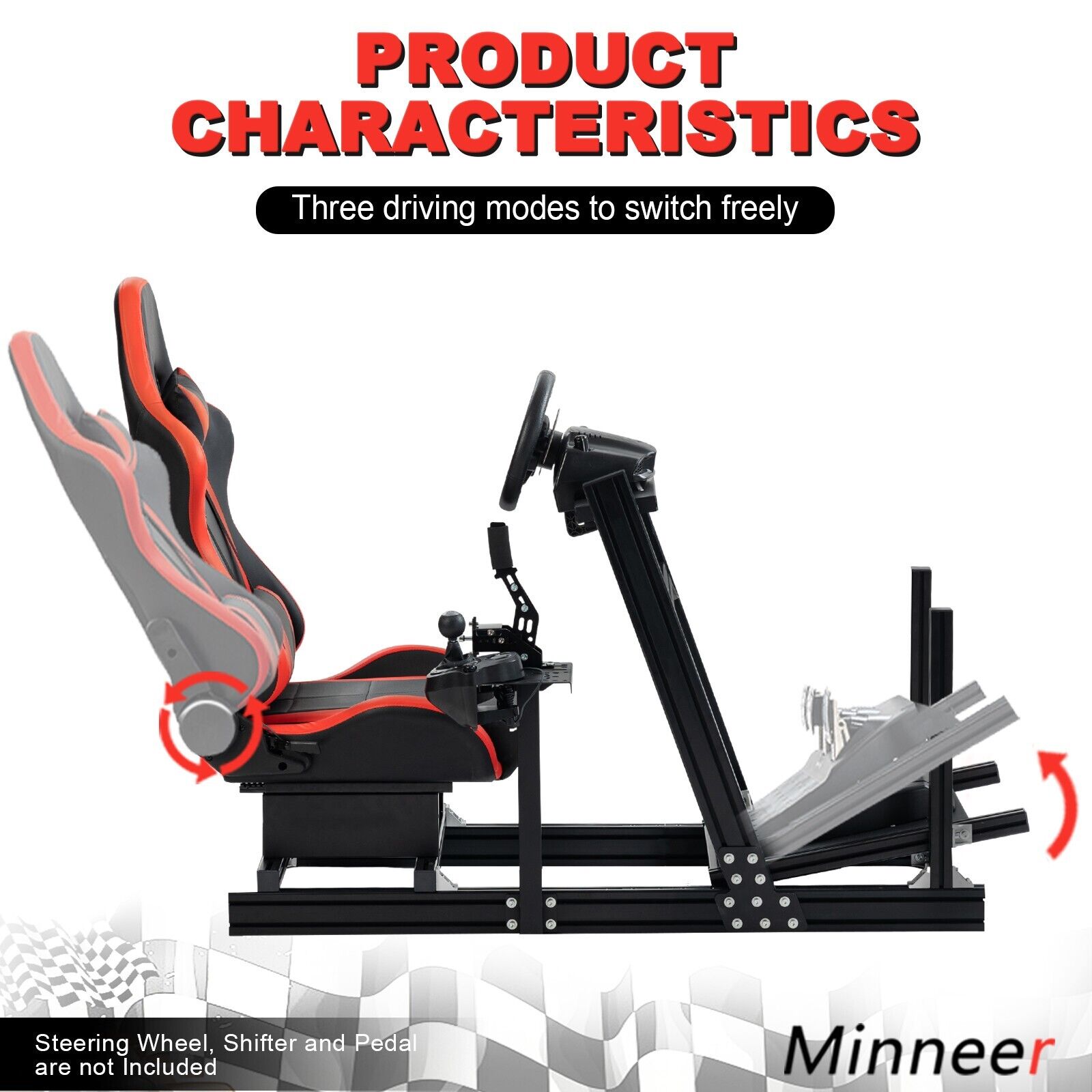 Minneer Aluminum Racing simulator Cockpit with Seat & Monitor Stand Fit Logitech Fanatec CSL-DD