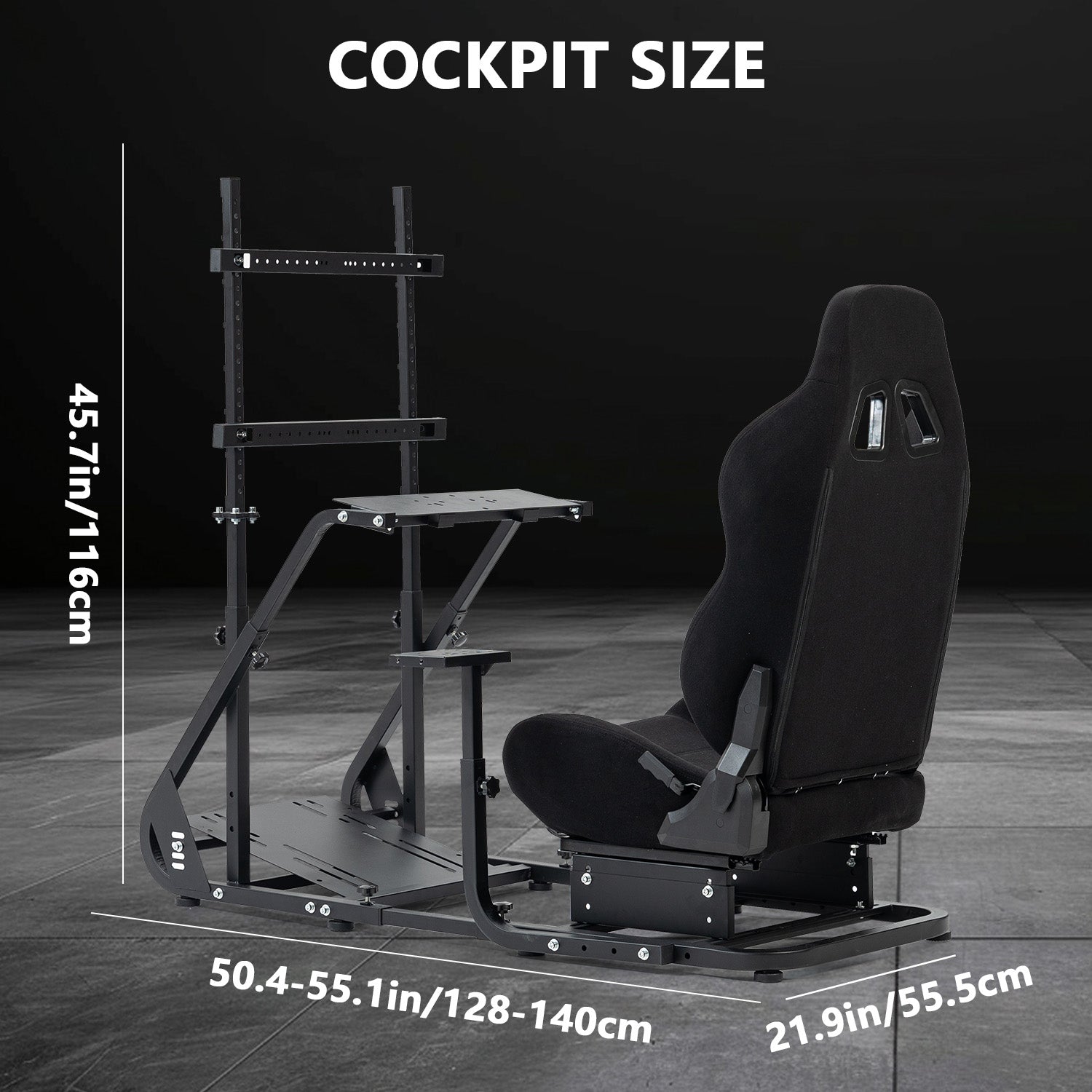 Minneer Adjustable Racing Simulator Cockpit with Black Seat and Monitor Mount Fit Logitech Fanatec