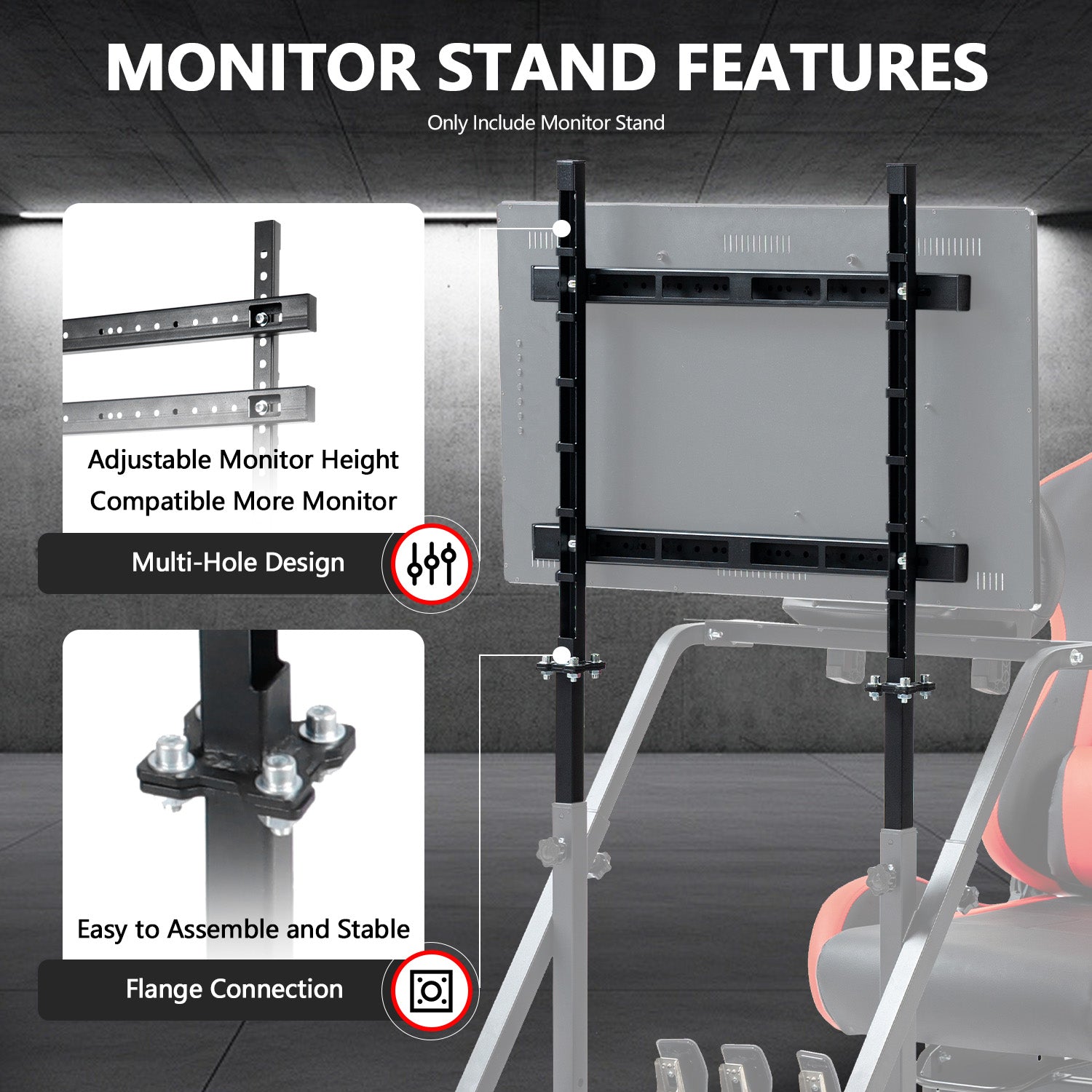 Minneer Racing Simulator Monitor Stand for Square Tube Sim Racing Cockpit TV Mount Stand