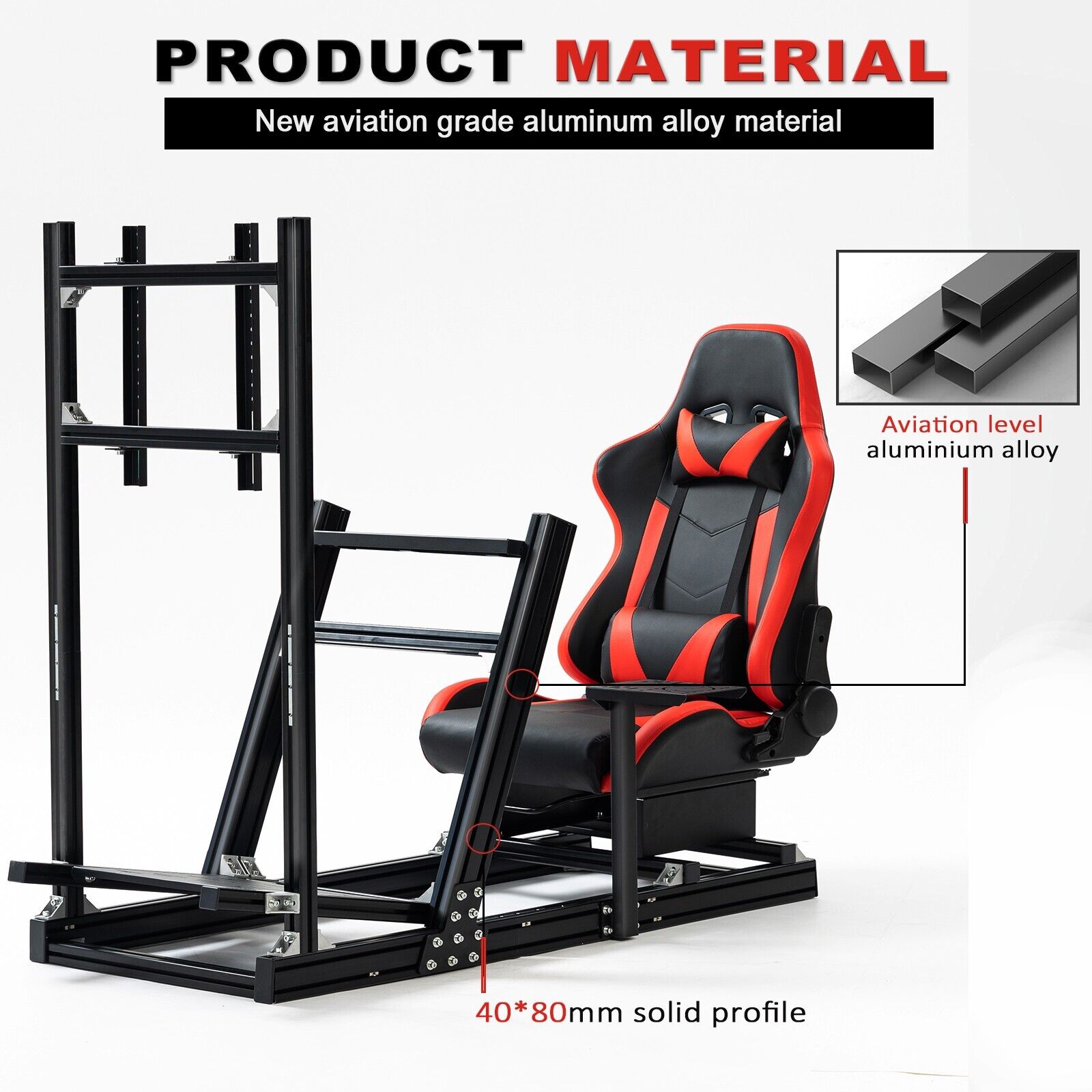 Minneer Aluminum Racing simulator Cockpit with Seat & Monitor Stand Fit Logitech Fanatec CSL-DD