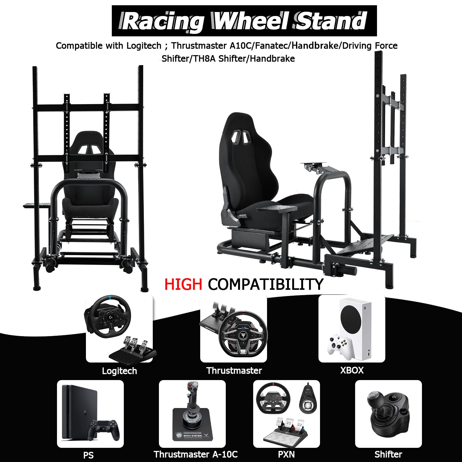 Minneer Racing Simulator Cockpit with Seat TV Stand Fit Logitech Thrustmaster