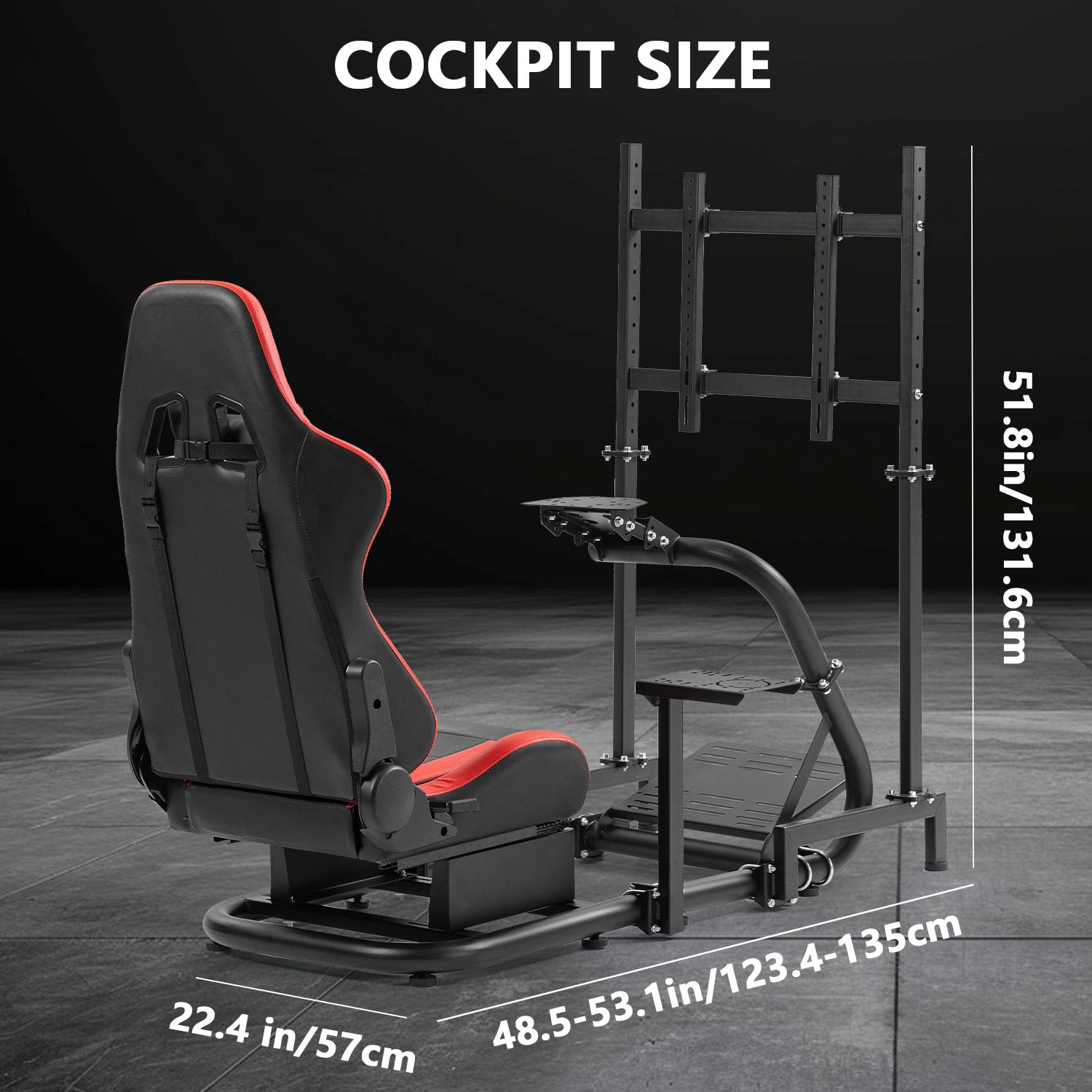 Minneer Racing Simulator Cockpit with Red Seat & Monitor Stand Fit Logitech Fanatec CSL-DD