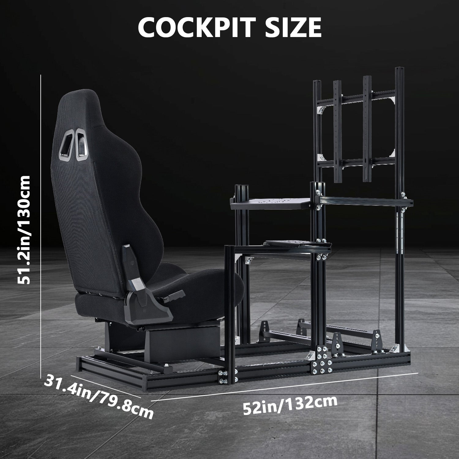 Minneer 3060 Racing Simulator Cockpit with Black Seat & TV Stand Fit for Logitech