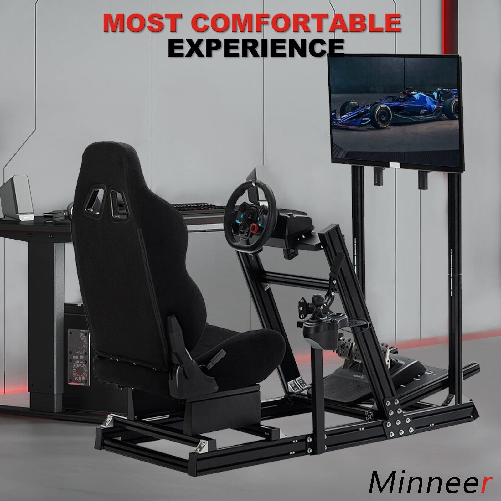 Minneer F1 Racing simulator Cockpit with Seat & Monitor Stand Fit Logitech G29 G920 G923