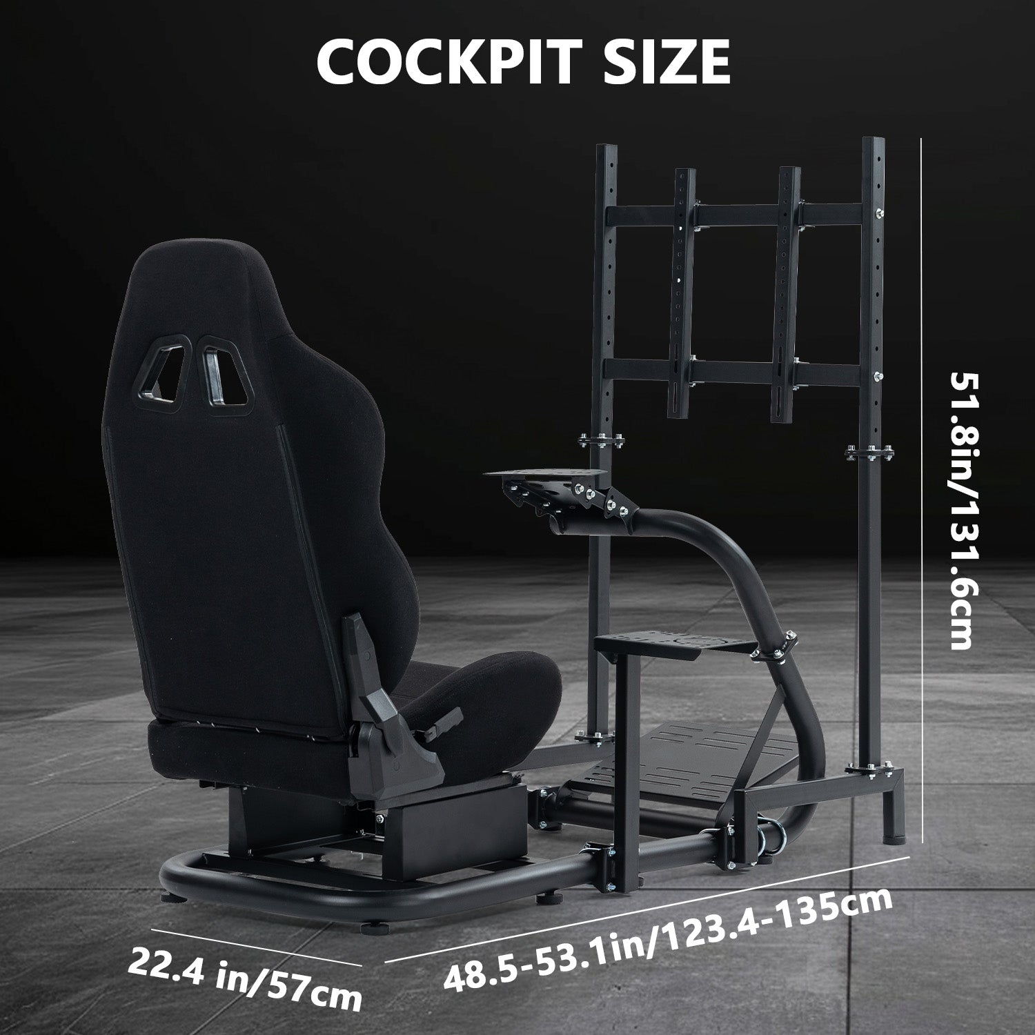 Minneer Comfortable Racing Simulator Cockpit with Black Seat & TV Stand Fit Logitech Fanatec