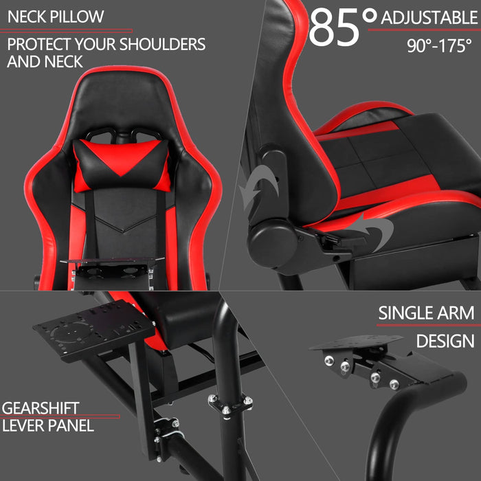 Minneer™ Gaming Simulator Cockpit with Red Seat for Logitech G25, G27, G29, G920 Dual-Segment Adjustable PC,Xbox,PS4 Racing Wheel Stand Frame Professional Level Steering Simulator Cockpit, Not Include Steering wheel, pedal and handbrake