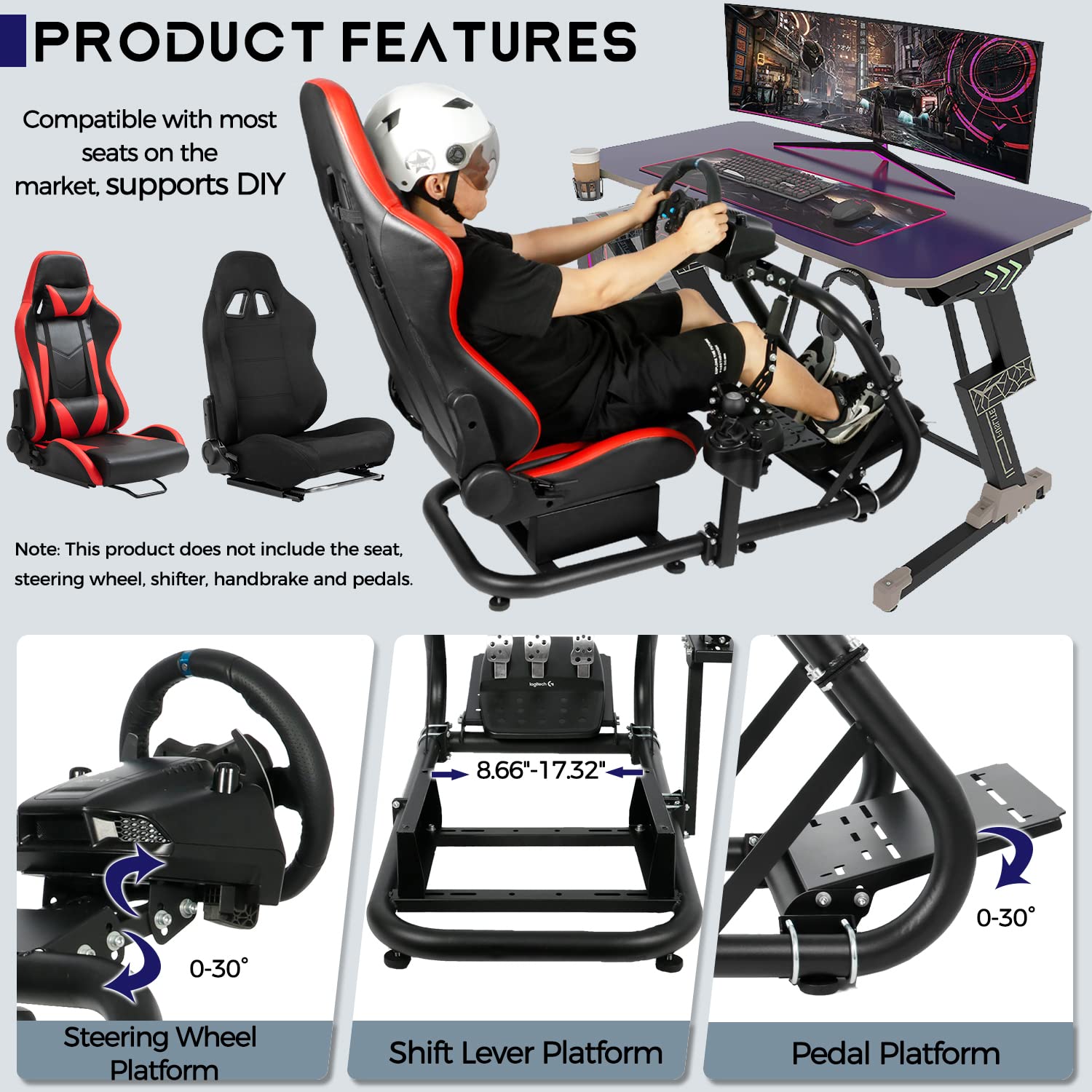 Minneer Advanced Racing Simulator Cockpit Fit Logitech Fanatec CSL-DD Thrustmaster
