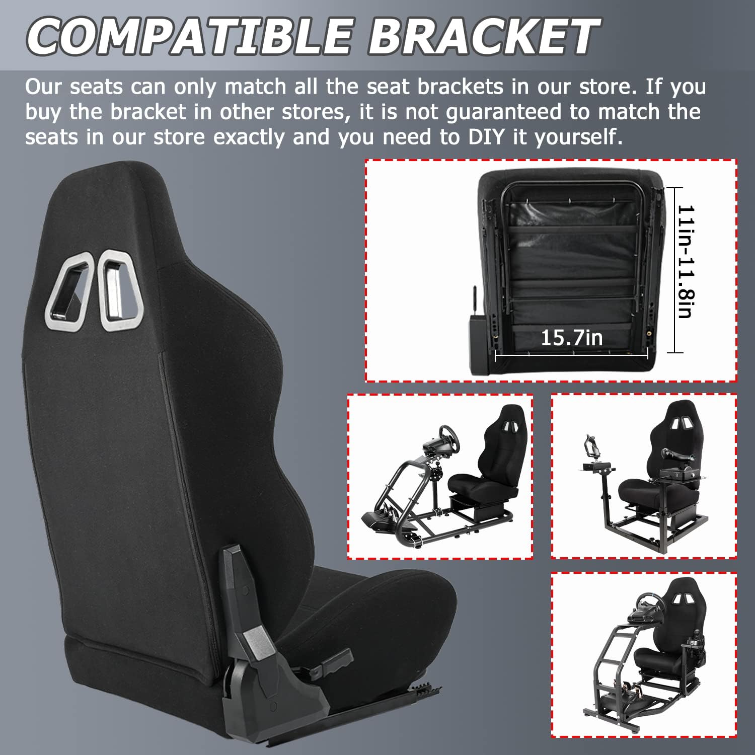 Minneer Racing Seat with Double Lock Slip for Racing Wheel Stand with Installed Parts