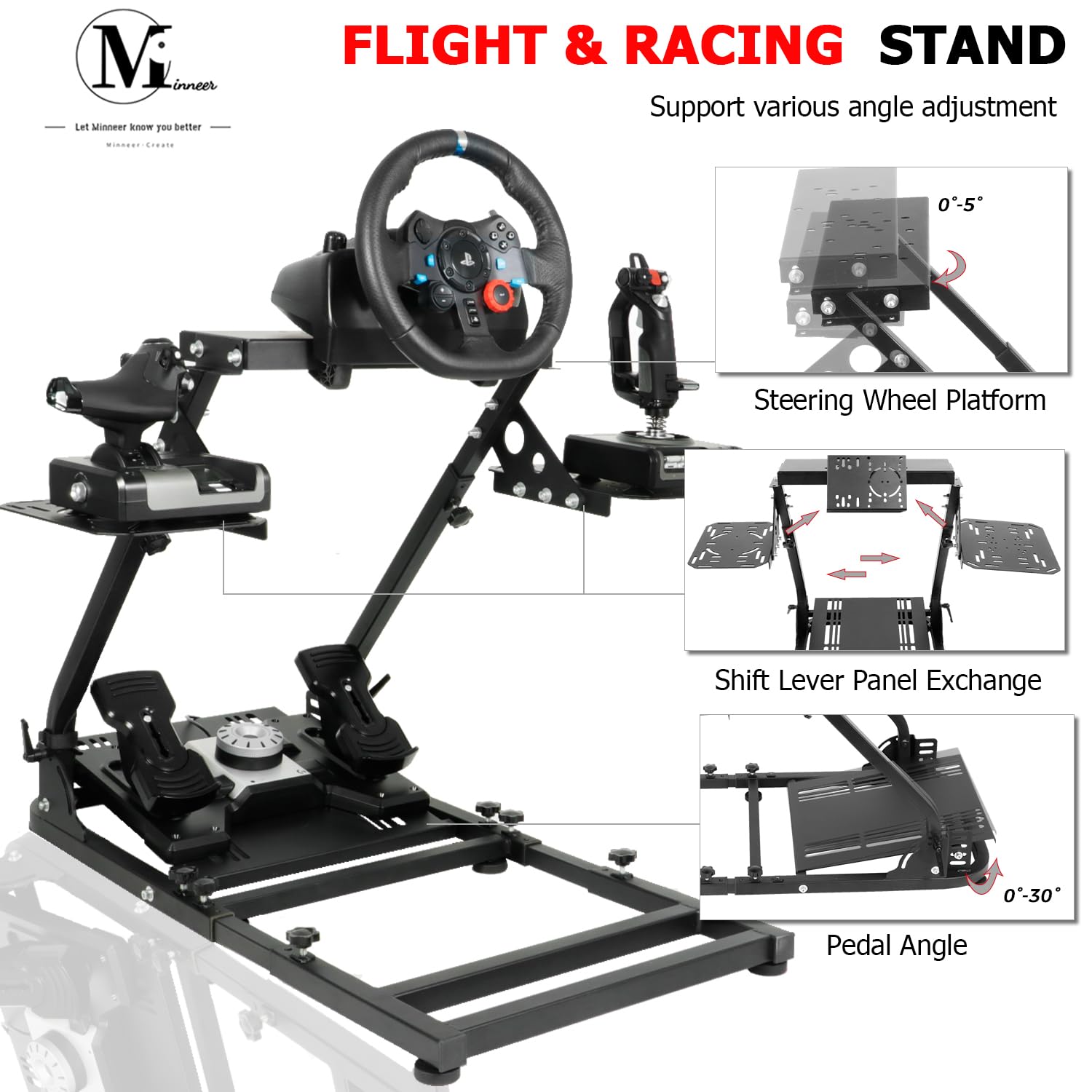 Minneer Flight Racing Sim Stand Fit Logitech Thrustmaster A10C T248PS