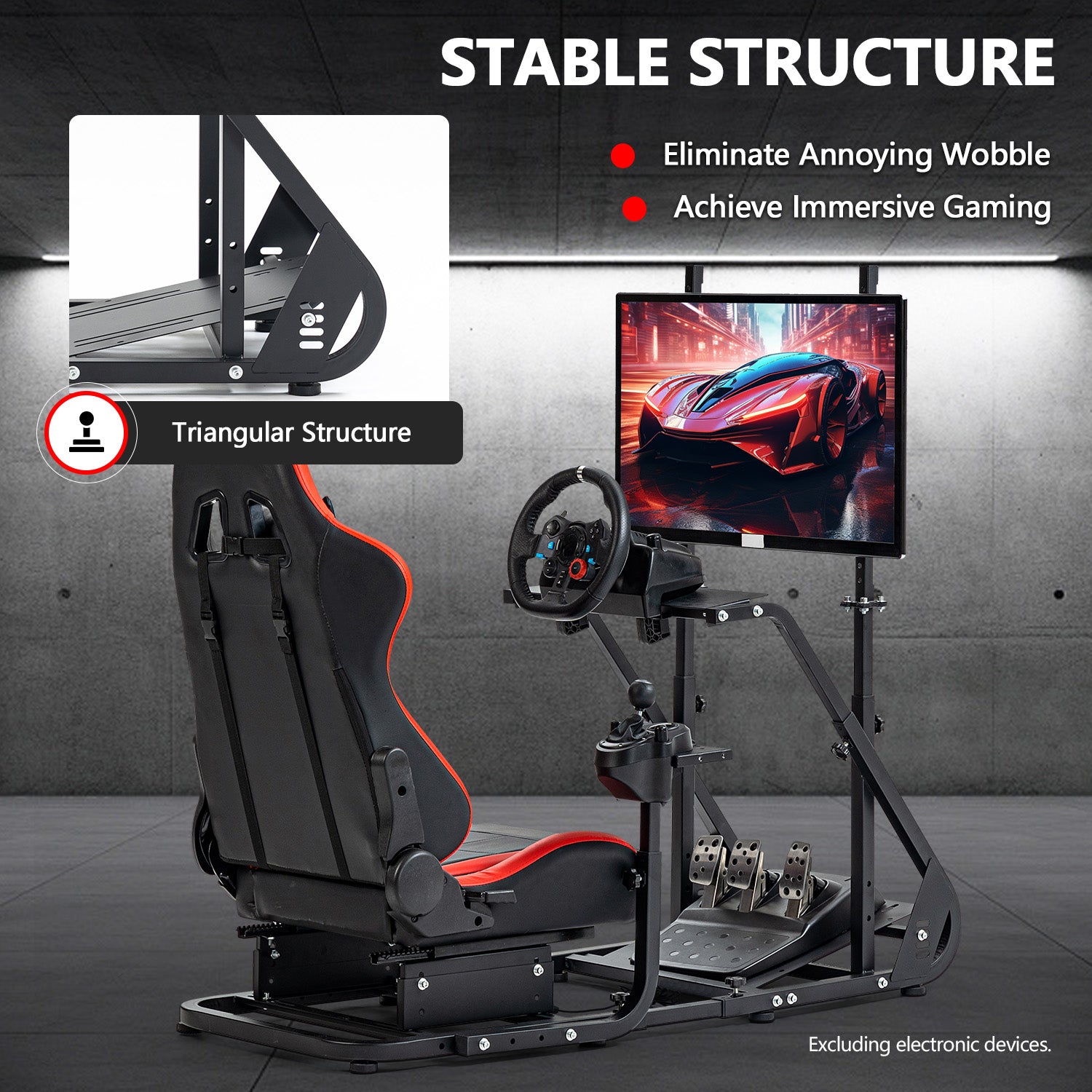 Minneer Racing Sim Cockpit with Red Seat and Monitor stand Fit Logitech Thrustmaster