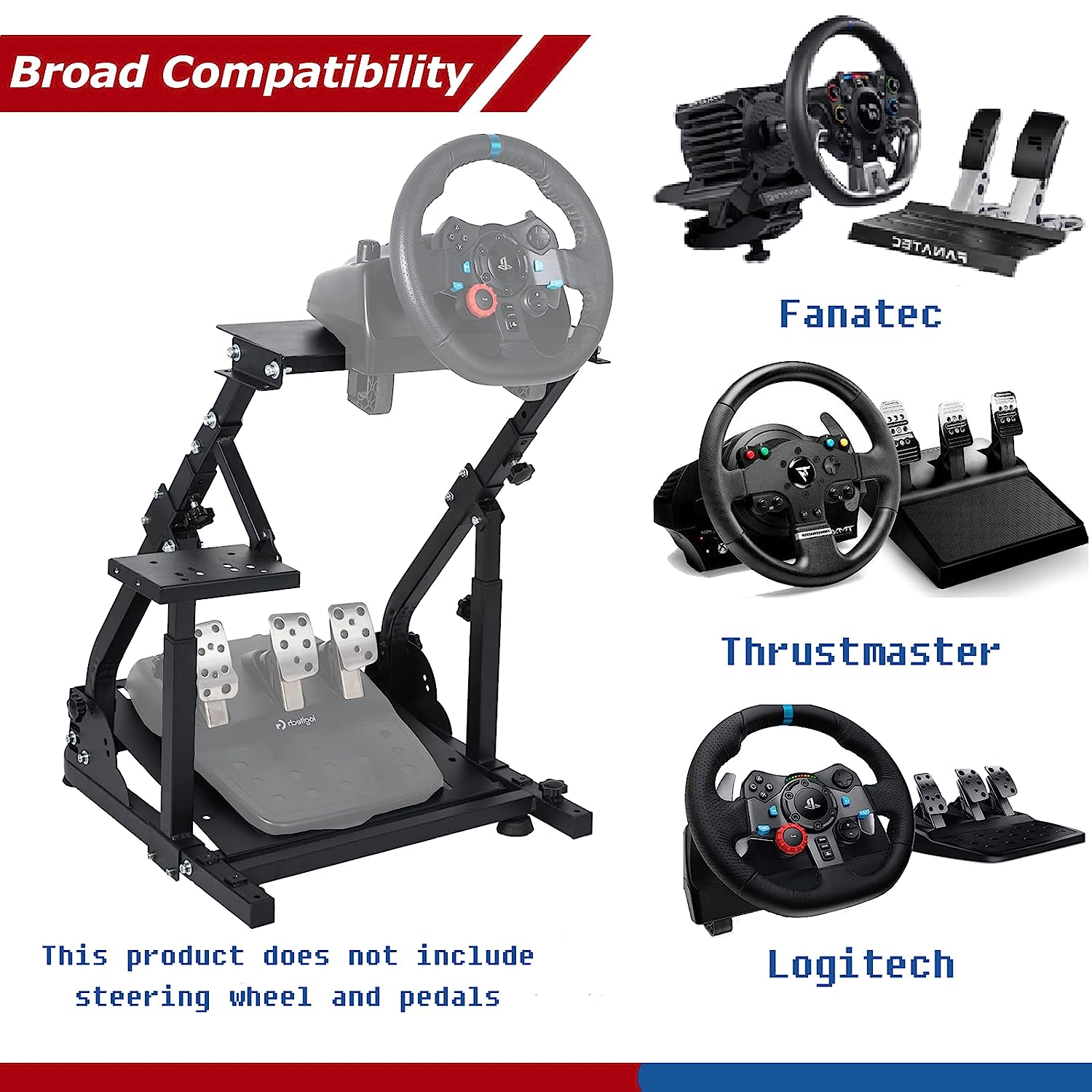 Minneer Stable Racing Wheel Stand with Double Support Arms Fit Logitech Moza R5