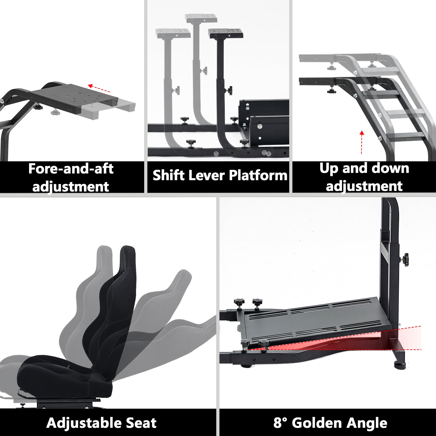 Minneer Racing Sim Cockpit with Black Seat Fit Logitech G29 G923 Thrustmaster T248 T300RS