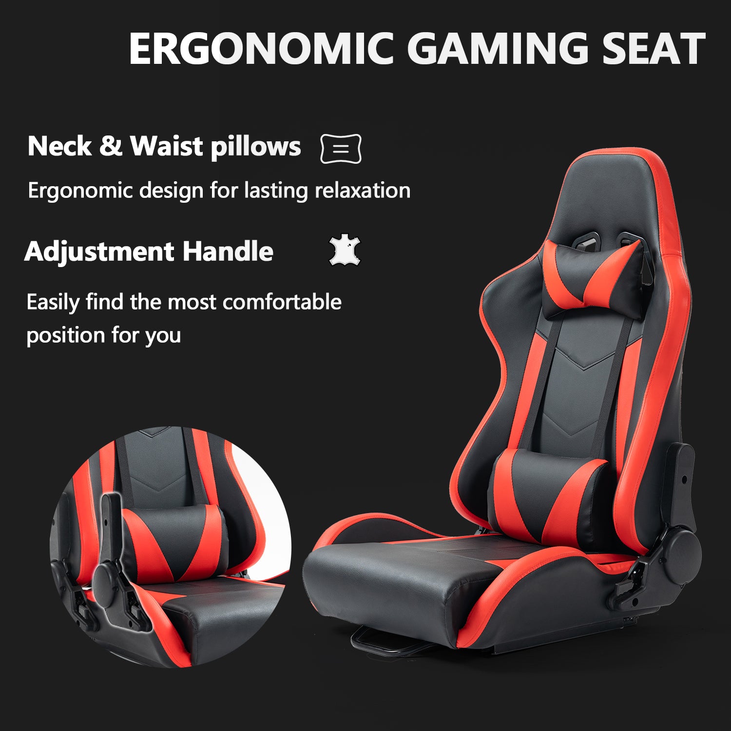 Minneer Red Gaming Racing Seat with Neck Pillow and Waist Pillow Ergonomic for Driving Simulator Cockpit