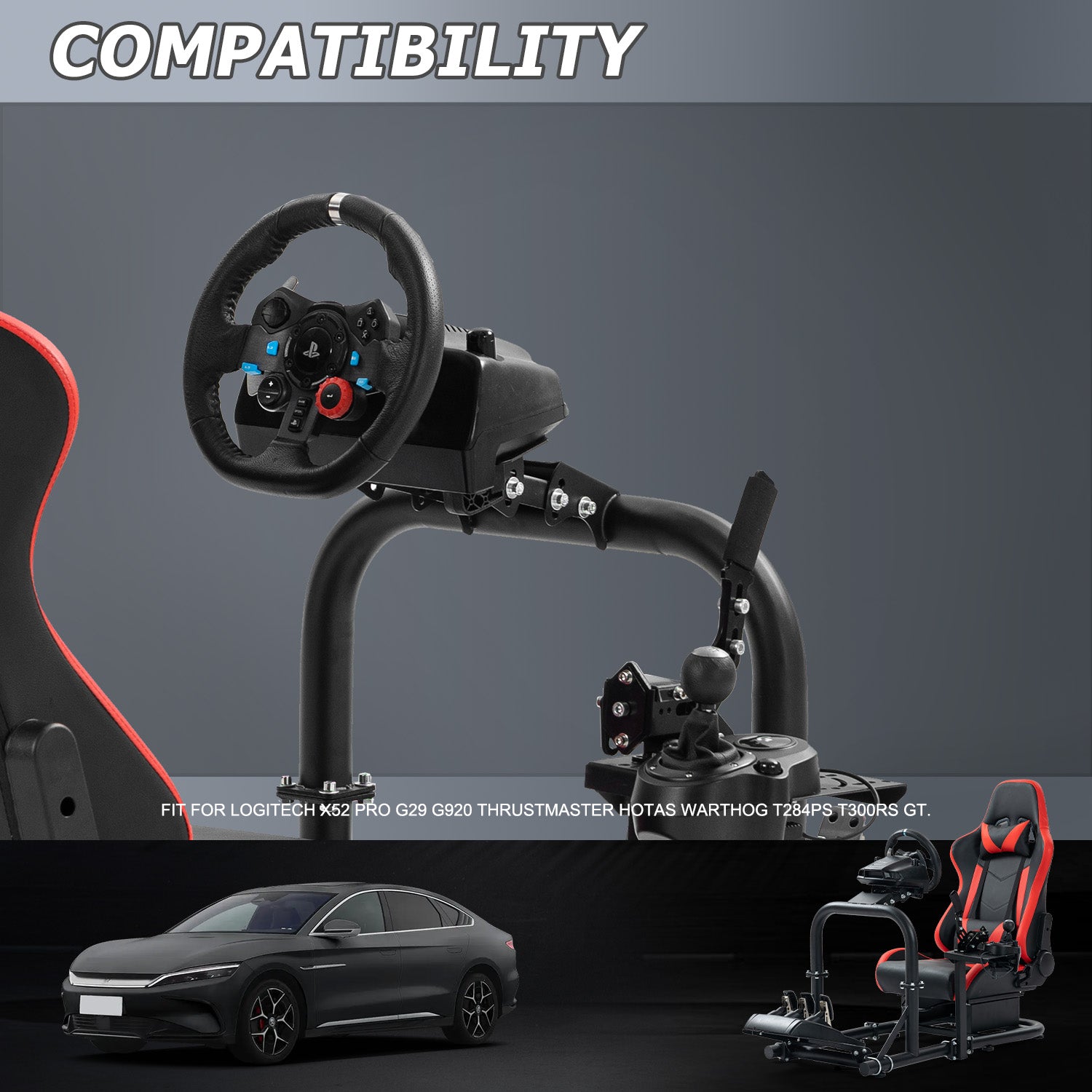 Minneer Racing Simulator Cockpit with Seat Fit Logitech G29 G920 Fanatec CSL-DD