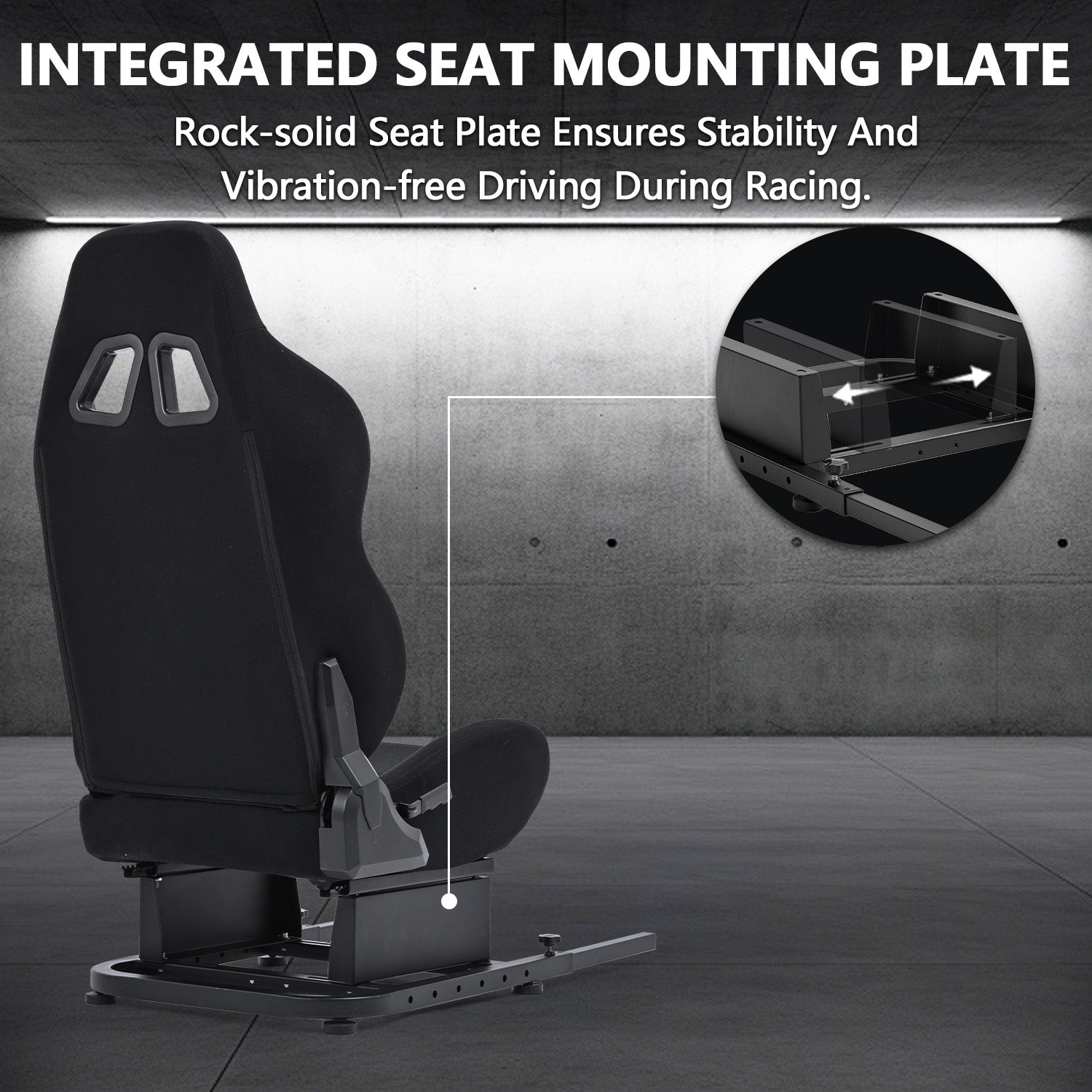 Minneer Racing Simulator Cockpit Seat Mount with black seat for Steering Wheel Stand Square Tube