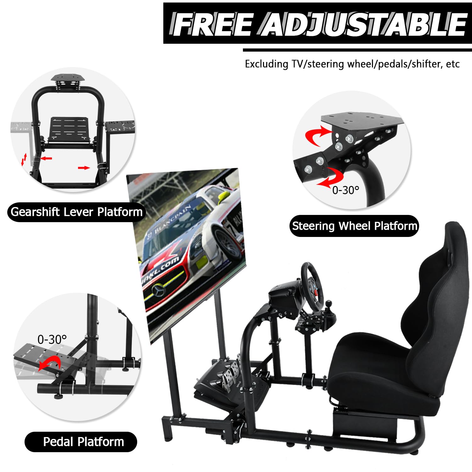Minneer Racing Simulator Cockpit with Seat TV Stand Fit Logitech Thrustmaster