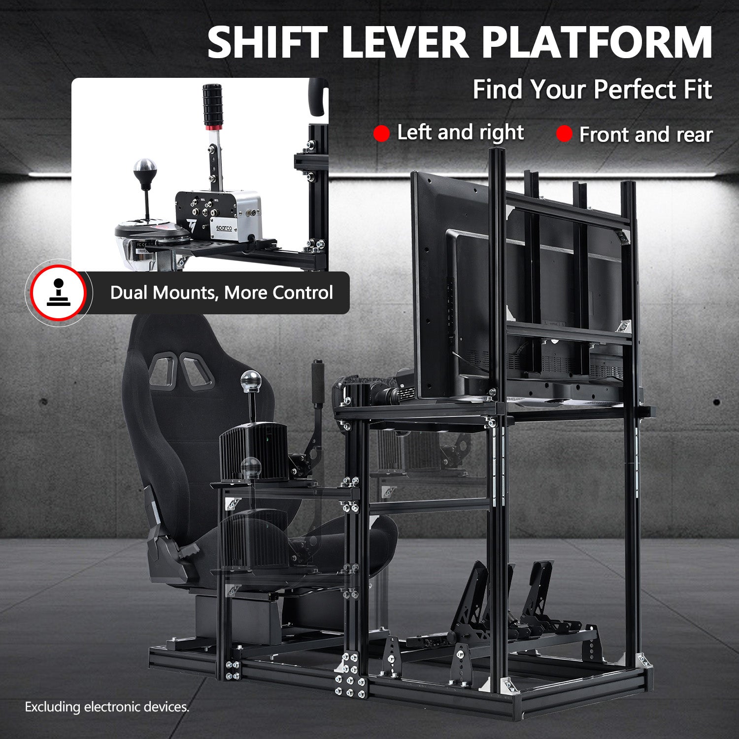 Minneer 3060 Racing Simulator Cockpit with Black Seat & TV Stand Fit for Logitech