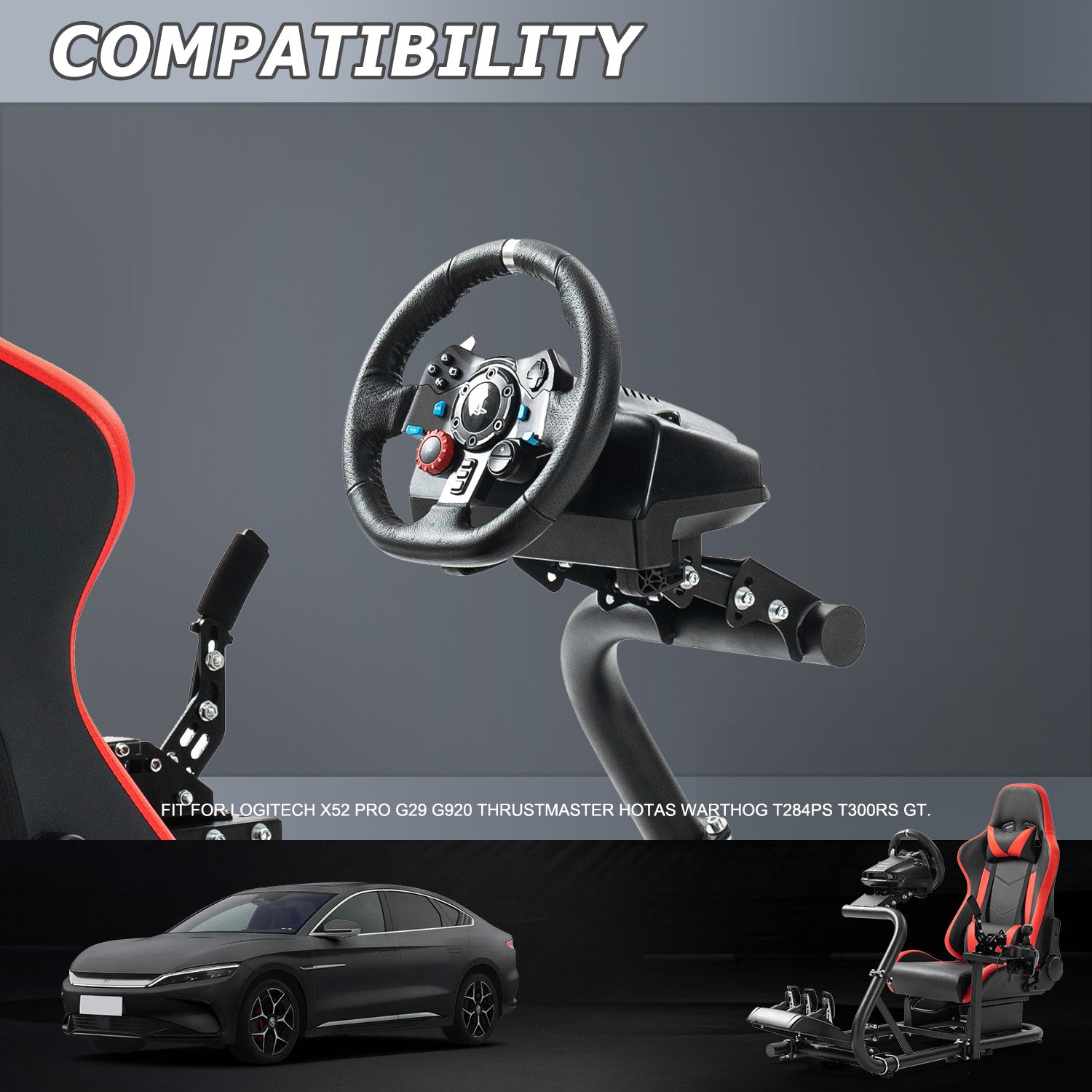 Minneer Sim Racing Cockpit with Seat Fit Logitech G29 G920 G923 Thrustmaster T300RS