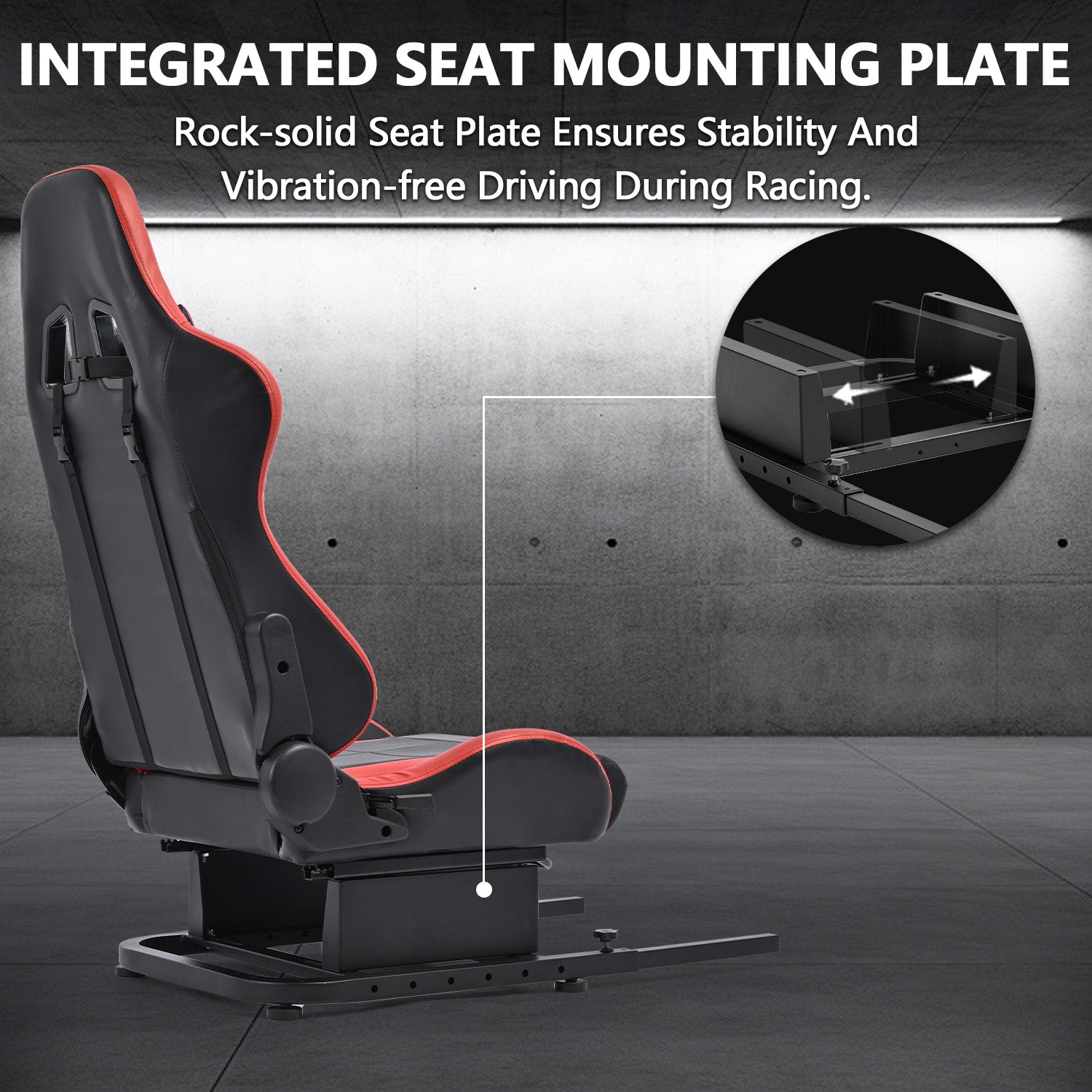 Minneer Racing Simulator Cockpit Seat Mount with red seat for Steering Wheel Stand Square Tube